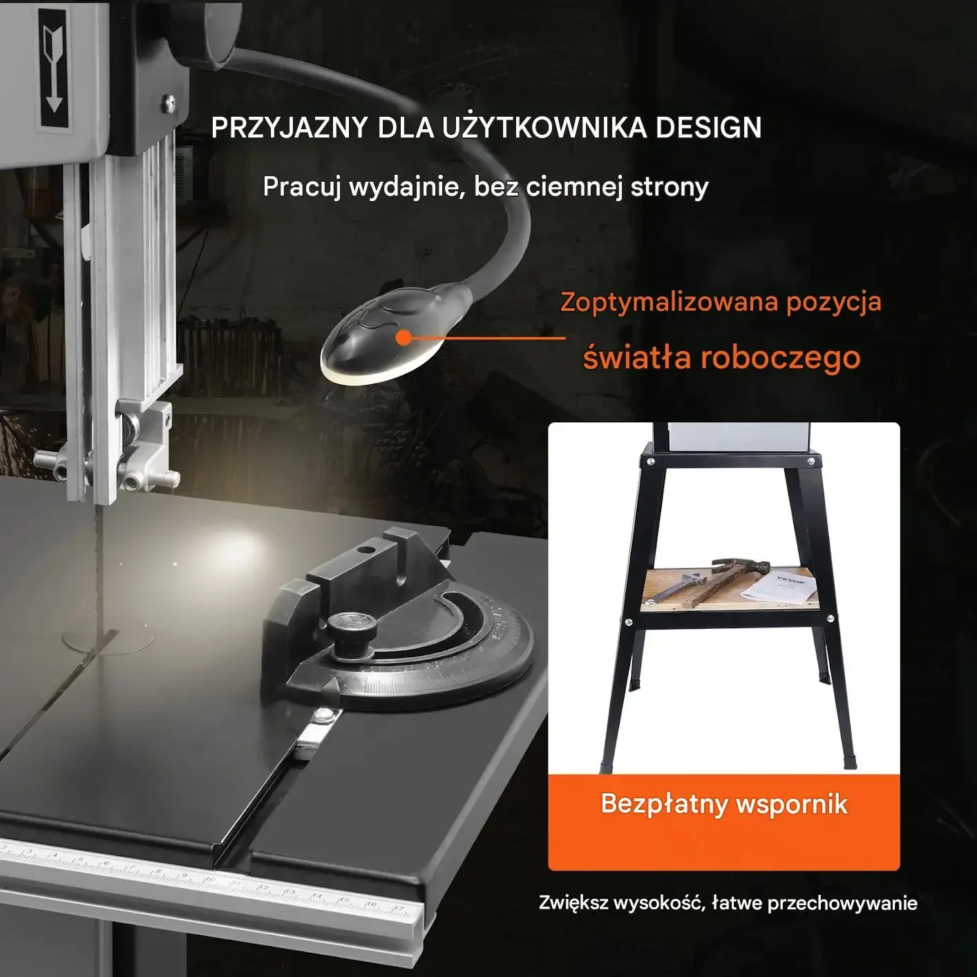 Piła taśmowa stołowa mocna 370 W 245 mm 160 mm 2 biegi stojak 730 m min - obrazek 4