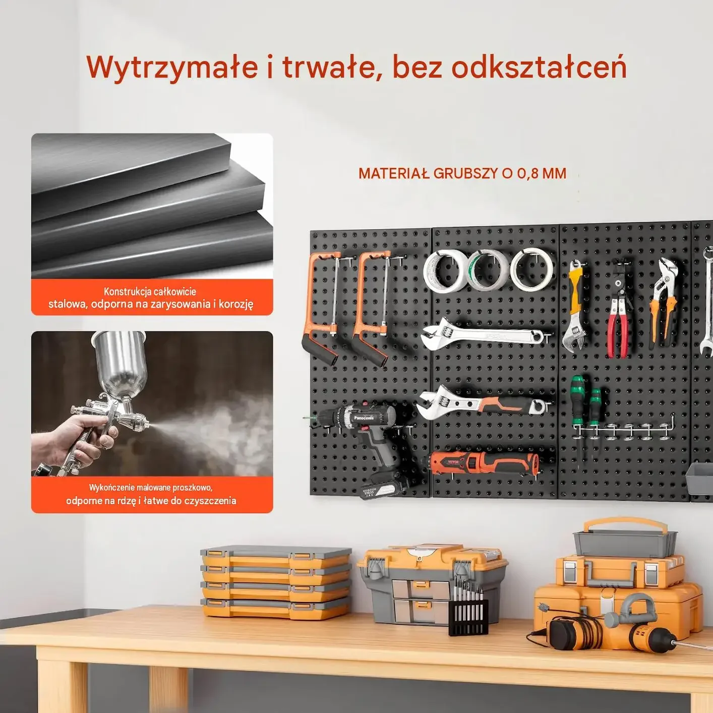 Organizer ścienny tablica perforowana 61 x 30 cm 4 sztuki czarna mocna stal - obrazek 5