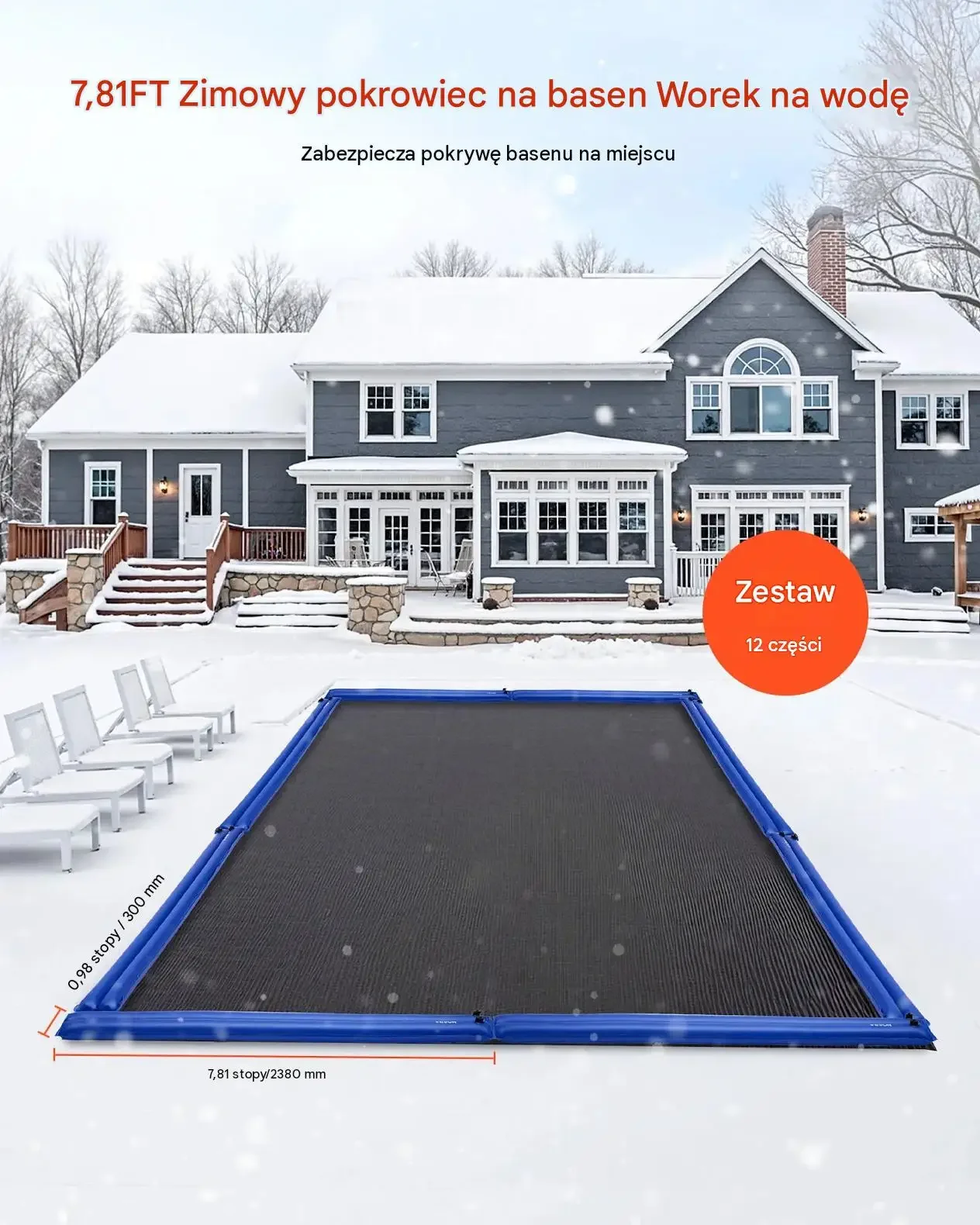 Szczelne worki wodne obciążniki basenowe zima 2380 mm zestaw 12 szt PVC - obrazek 2
