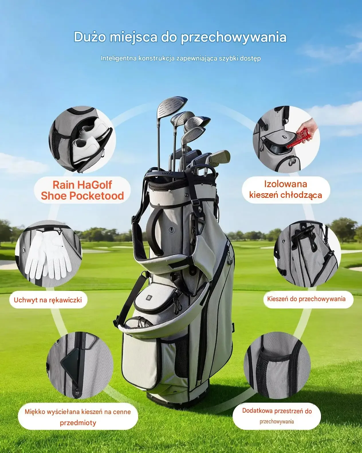 Torba golfowa stojąca organizer kijów 14 komór lekka premium stand bag - obrazek 6