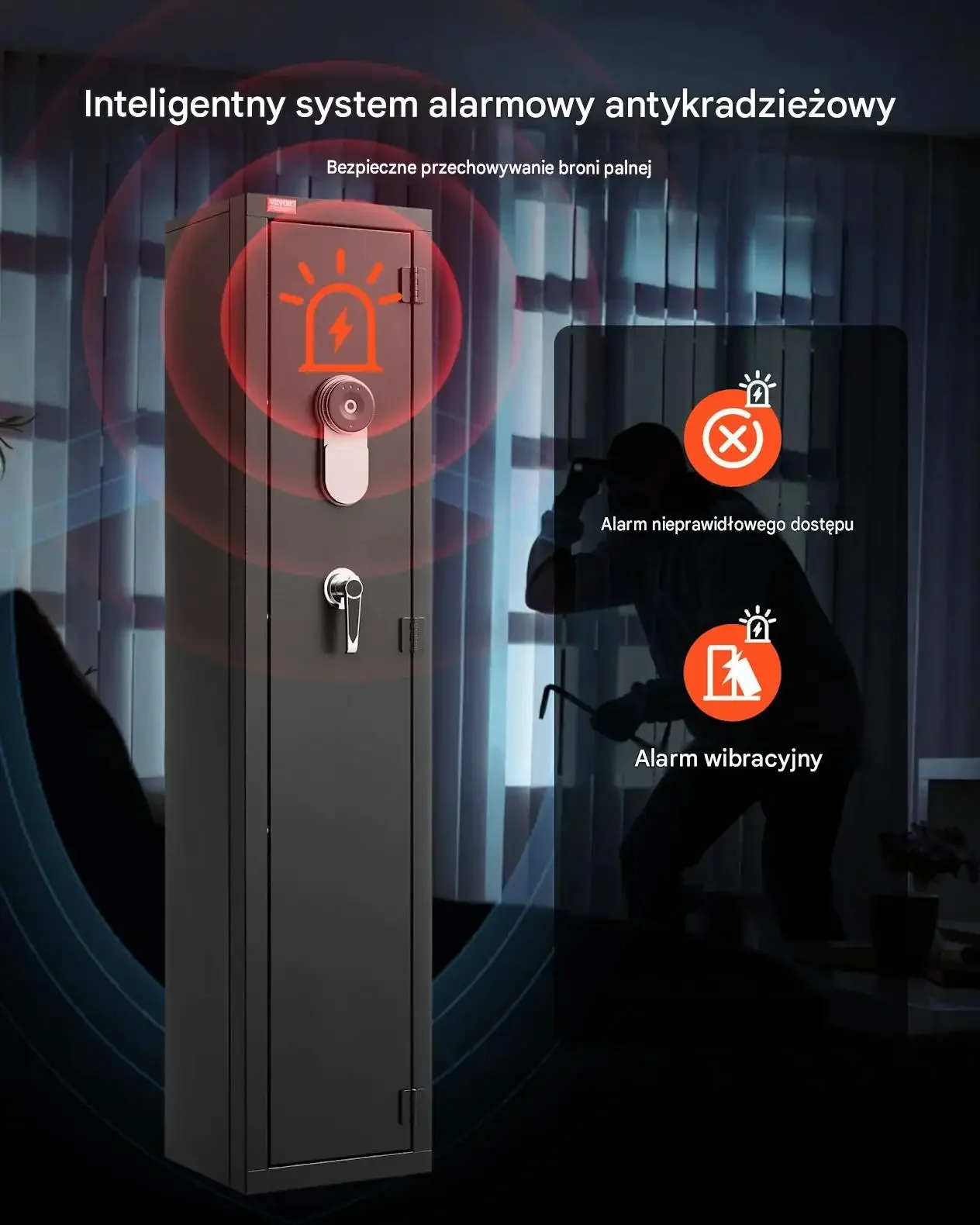 Sejf broń długi czarny stal ognioodporny 5 karabinów biometria LED mocny - obrazek 4