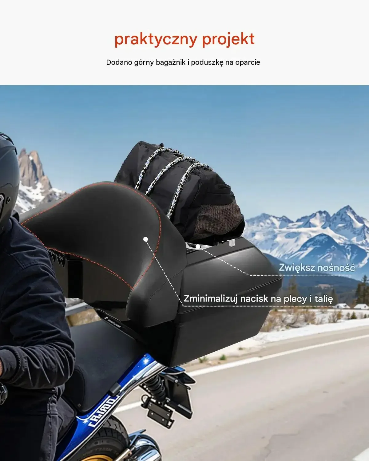 Wodoodporny kufer motocyklowy centralny płyta odblask 48 L czarny premium - obrazek 4