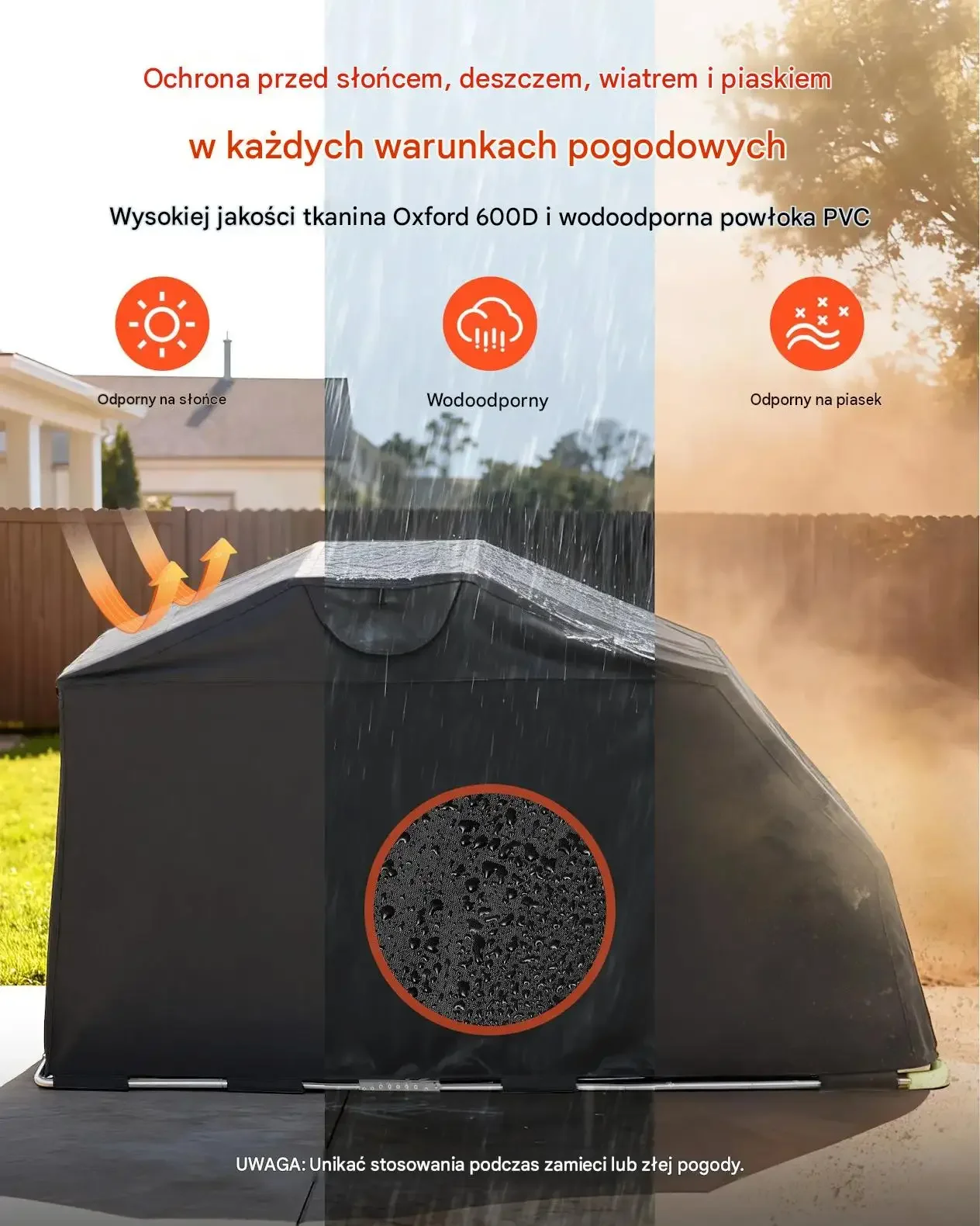 Wodoodporny garaż namiot motocyklowy wiata skuter 279x109 cm czarny kłódka - obrazek 3