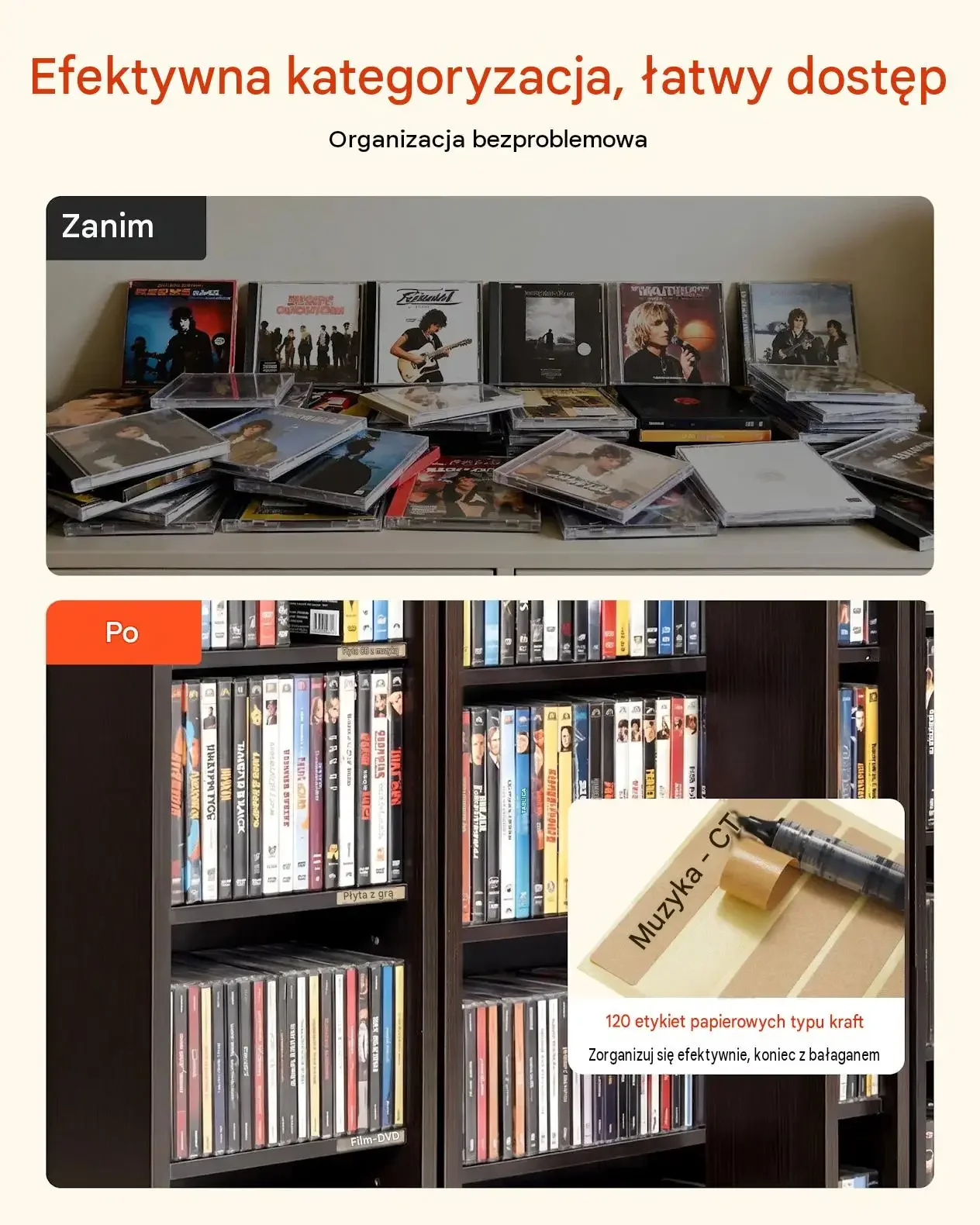 Szafka płyty DVD 24 przegrody czarna mocna wolnostojąca 610 x 368 x 1270 mm - obrazek 5