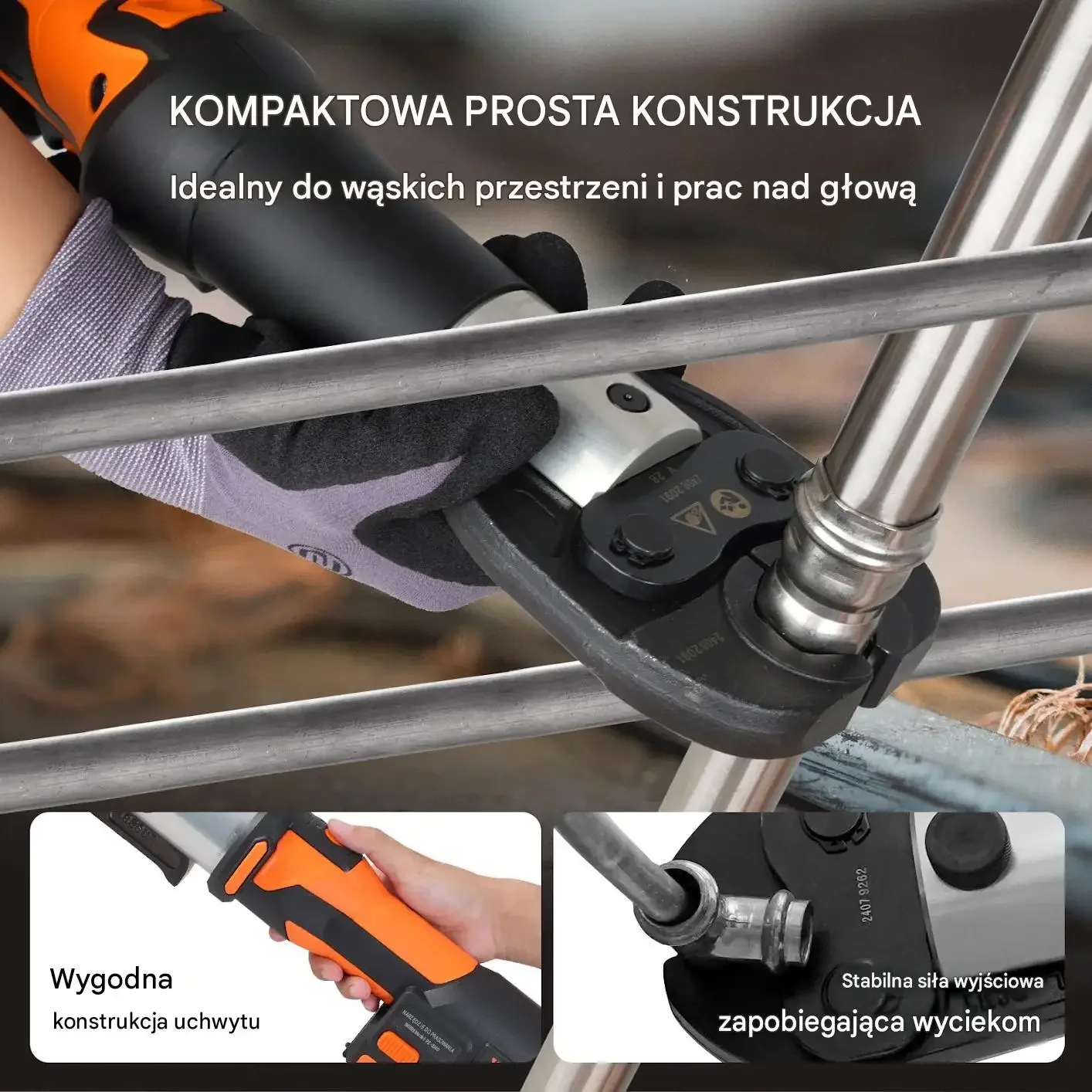 Zaciskarka hydrauliczna akumulatorowa premium 18 V V15 V22 V28 19 kN OLED - obrazek 3