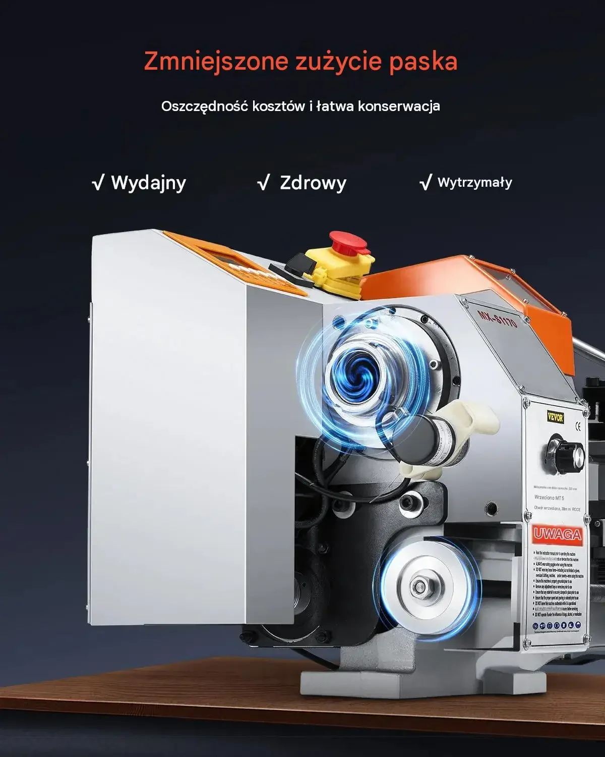 Tokarka metalowa stołowa 1250 W posuw automatyczny gwintowanie czarna mocna - obrazek 3