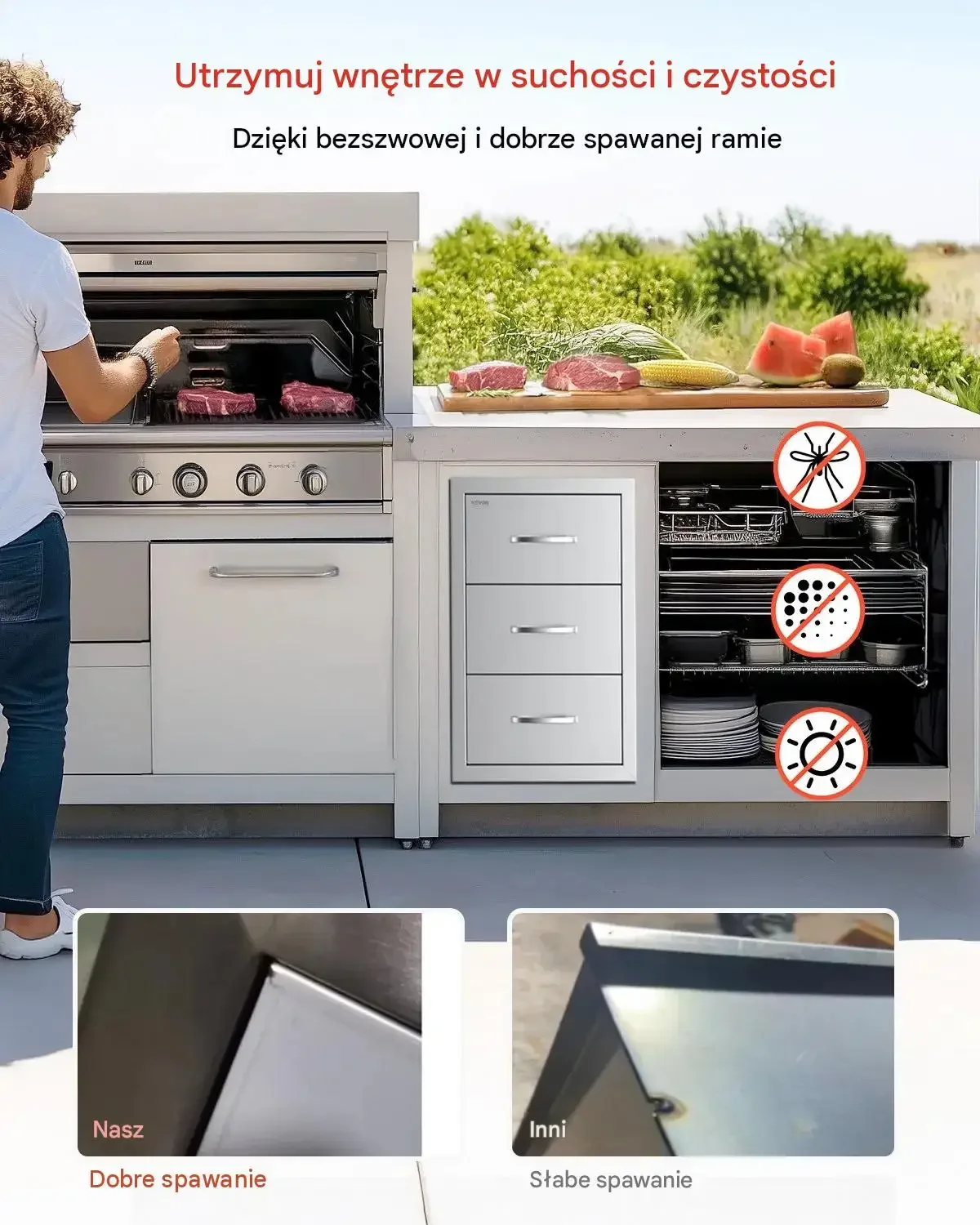 Szuflada kuchenna zewnętrzna potrójna stal nierdzewna premium grill wyspa 3 - obrazek 4
