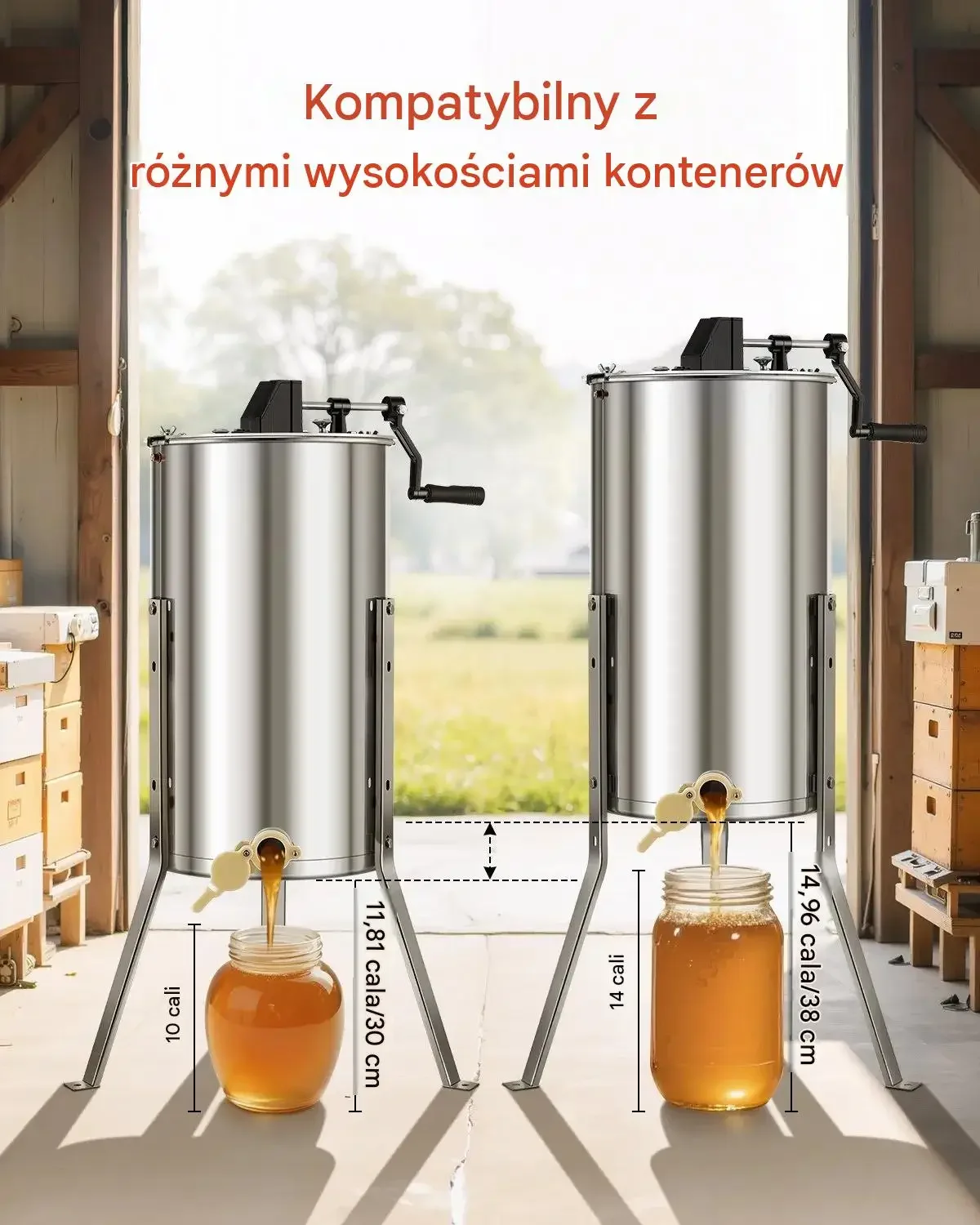 Miodarka ręczna wirówka miodu pasieka pszczelarska 2 ramki stojak premium - obrazek 5