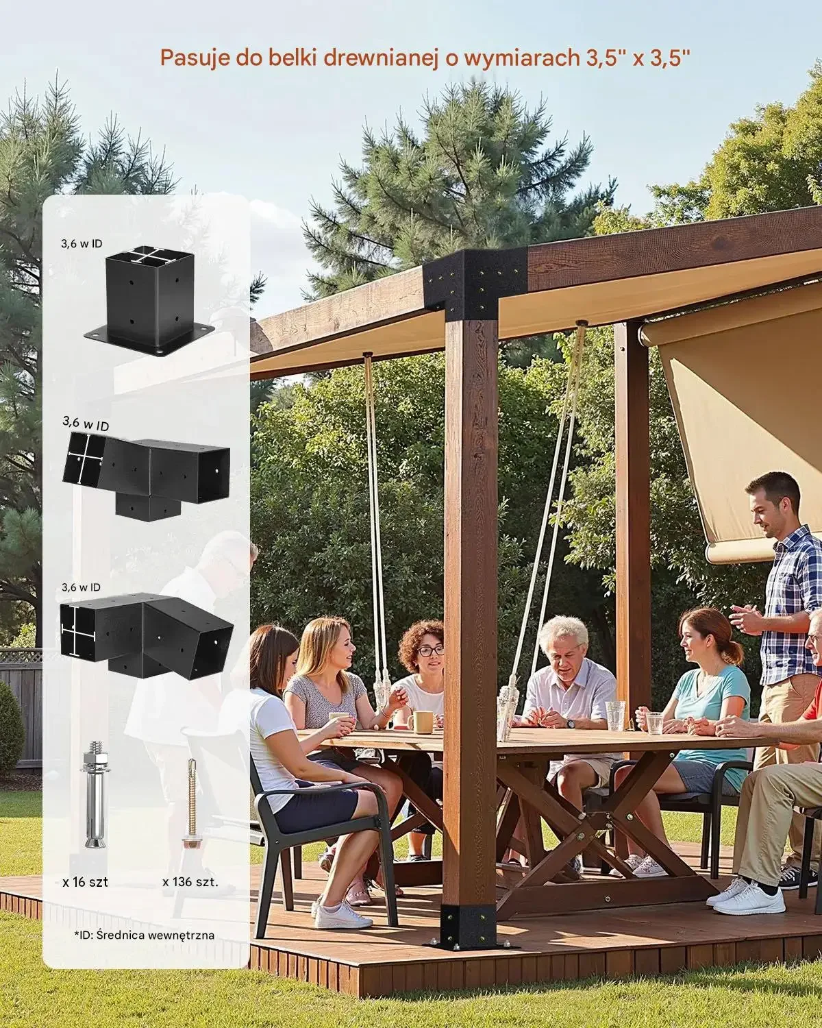 Łącznik słupków pergola czarny mocna stal 92 x 92 mm narożny 8 szt. zestaw - obrazek 4