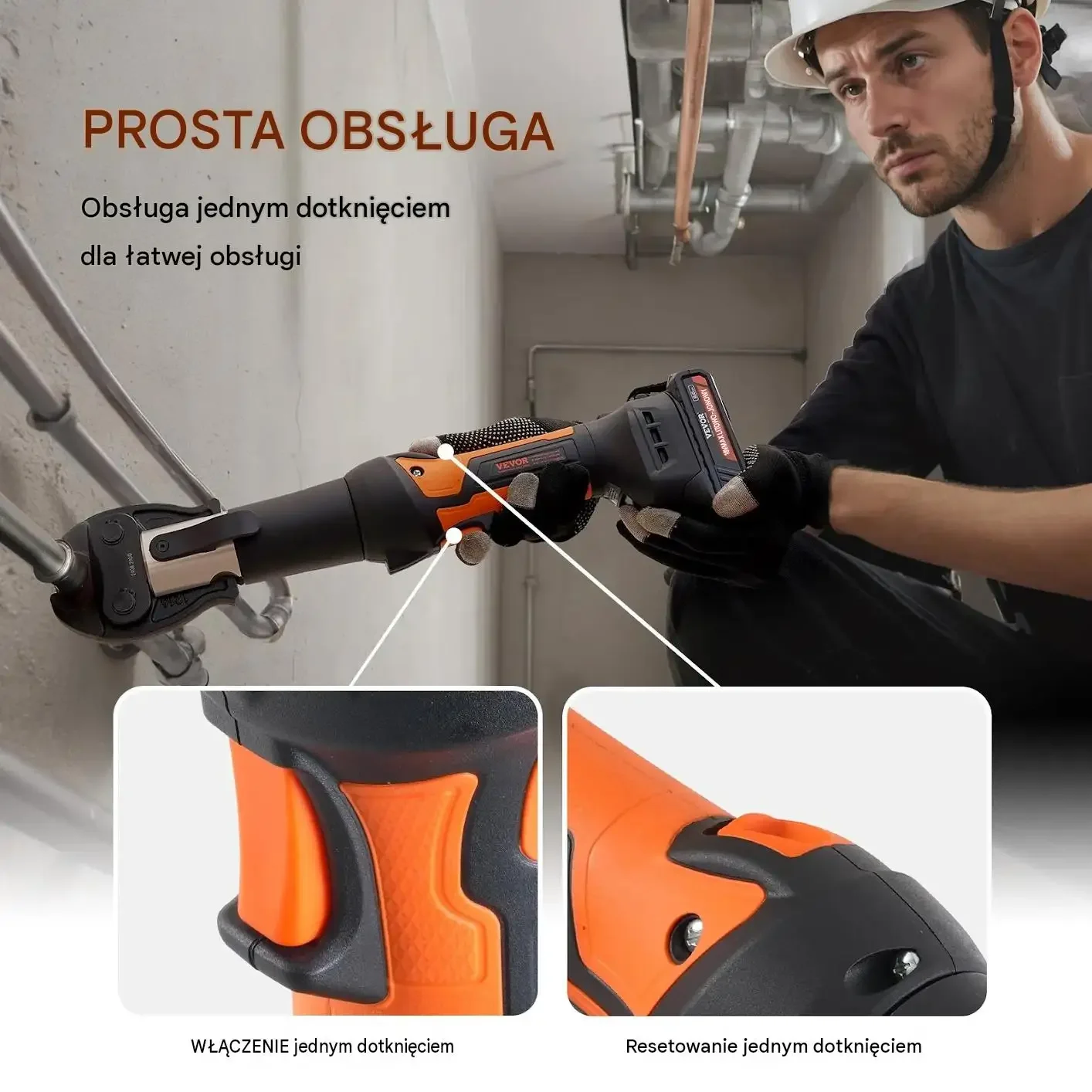 Zaciskarka hydrauliczna akumulatorowa premium 18 V V15 V22 V28 19 kN OLED - obrazek 2