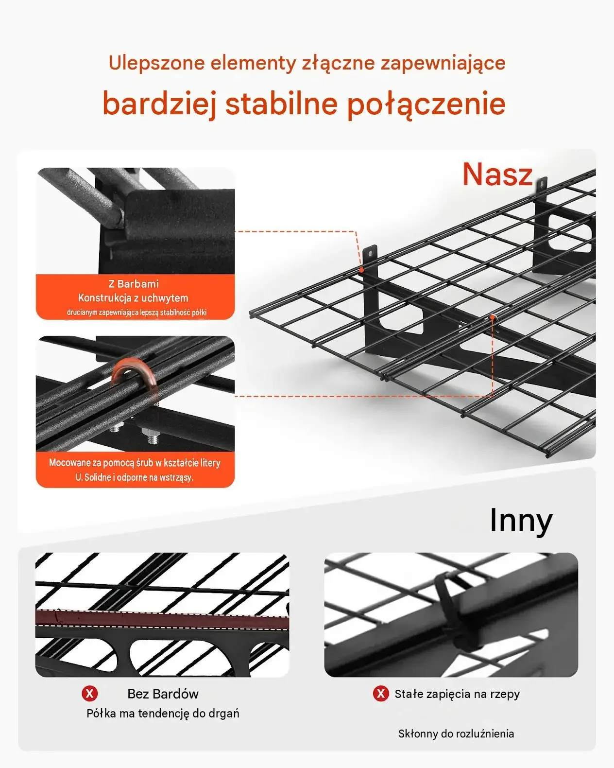 Regał garażowy ścienny czarny mocny 2 półki 227 kg stal haki 1828 mm - obrazek 2