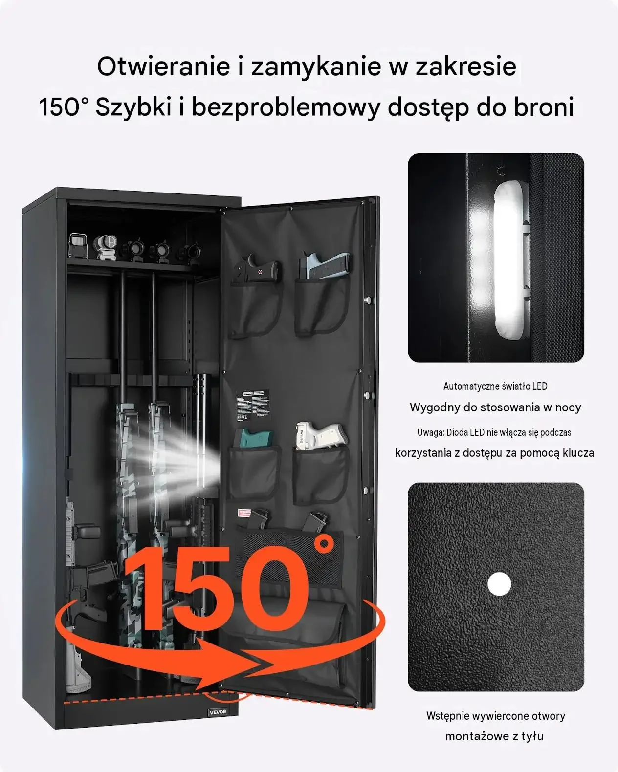 Szafka broń długa czarna mocna sejf 10-12 karabinów 4 pistolety zamek szyfr - obrazek 2
