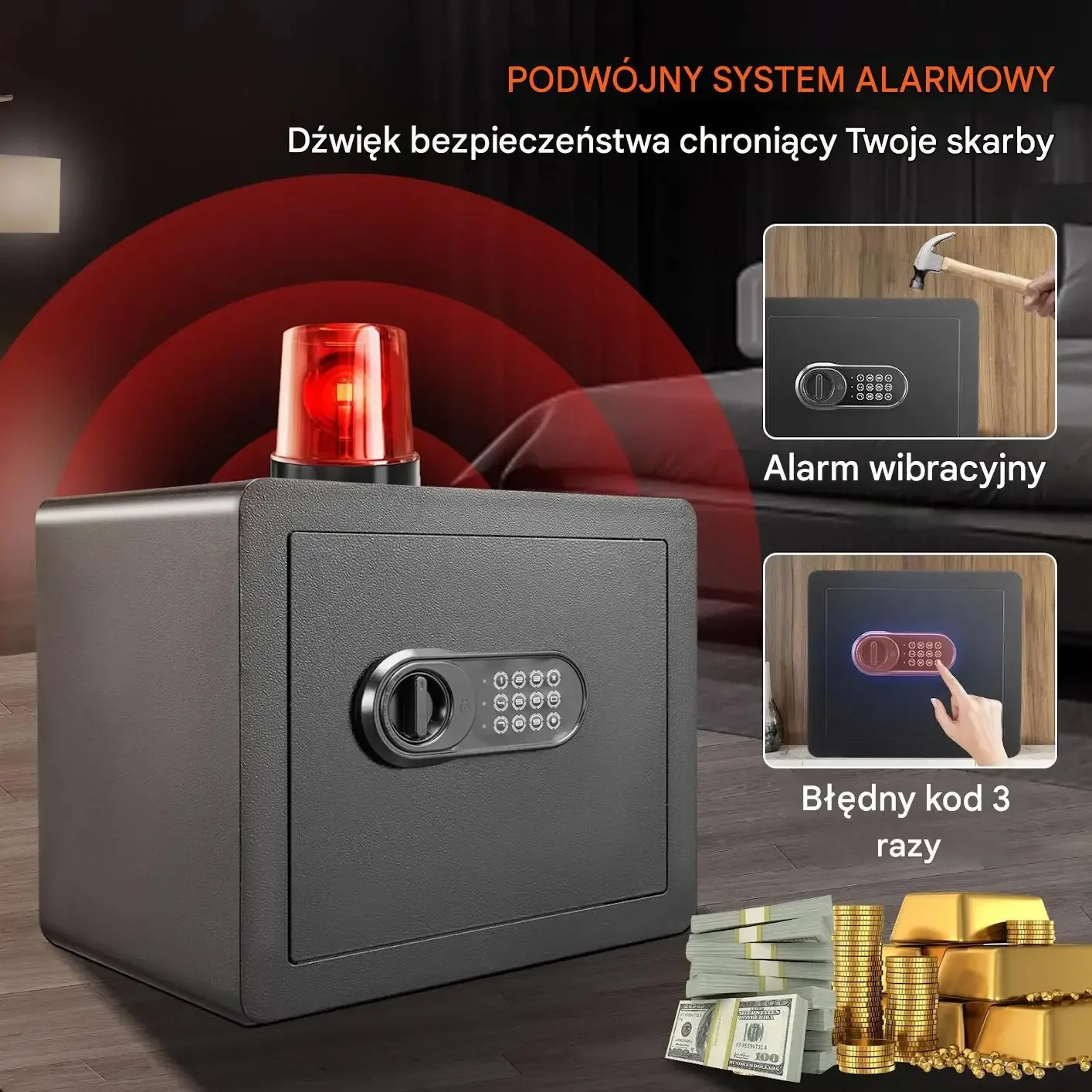 Sejf elektroniczny czarny mocna stal 1,2 ft3 alarm 400 x 300 x 350 mm 28 mm - obrazek 5