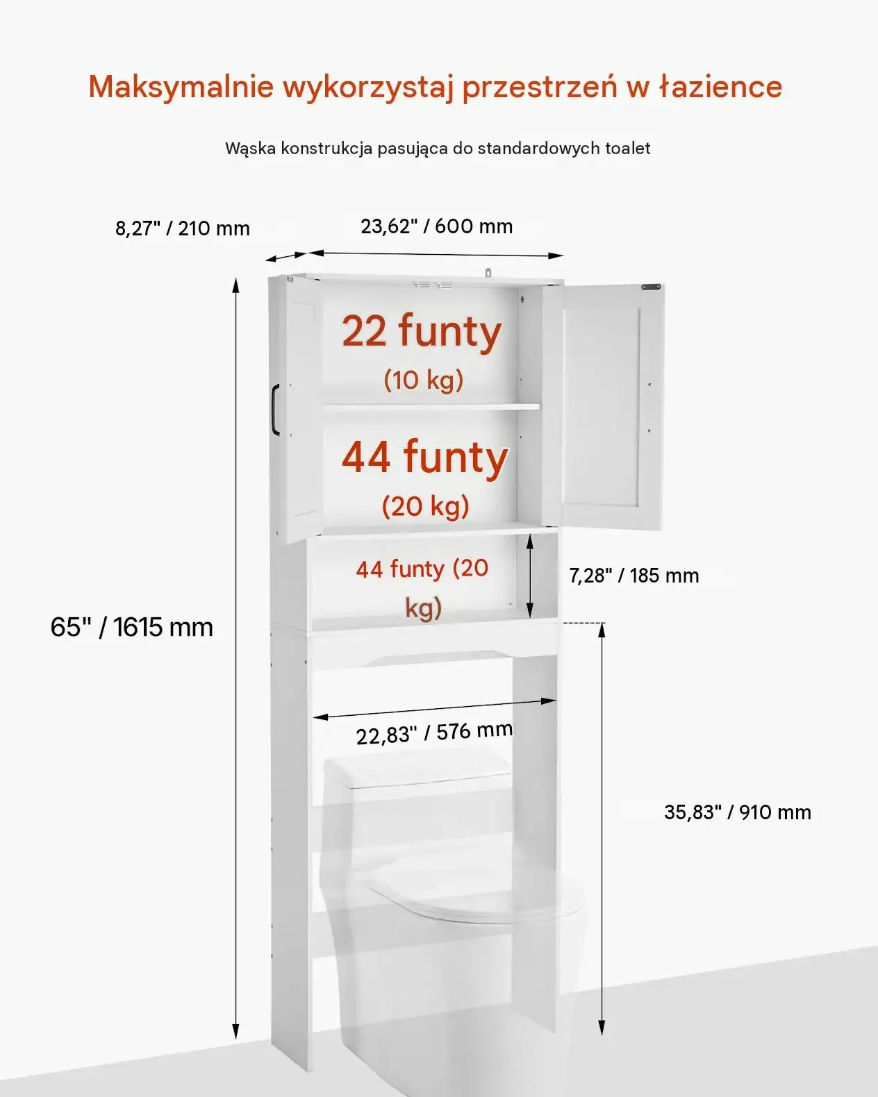 Szafka łazienkowa nad toaletę biała 60 cm premium regulowana półka meble - obrazek 2