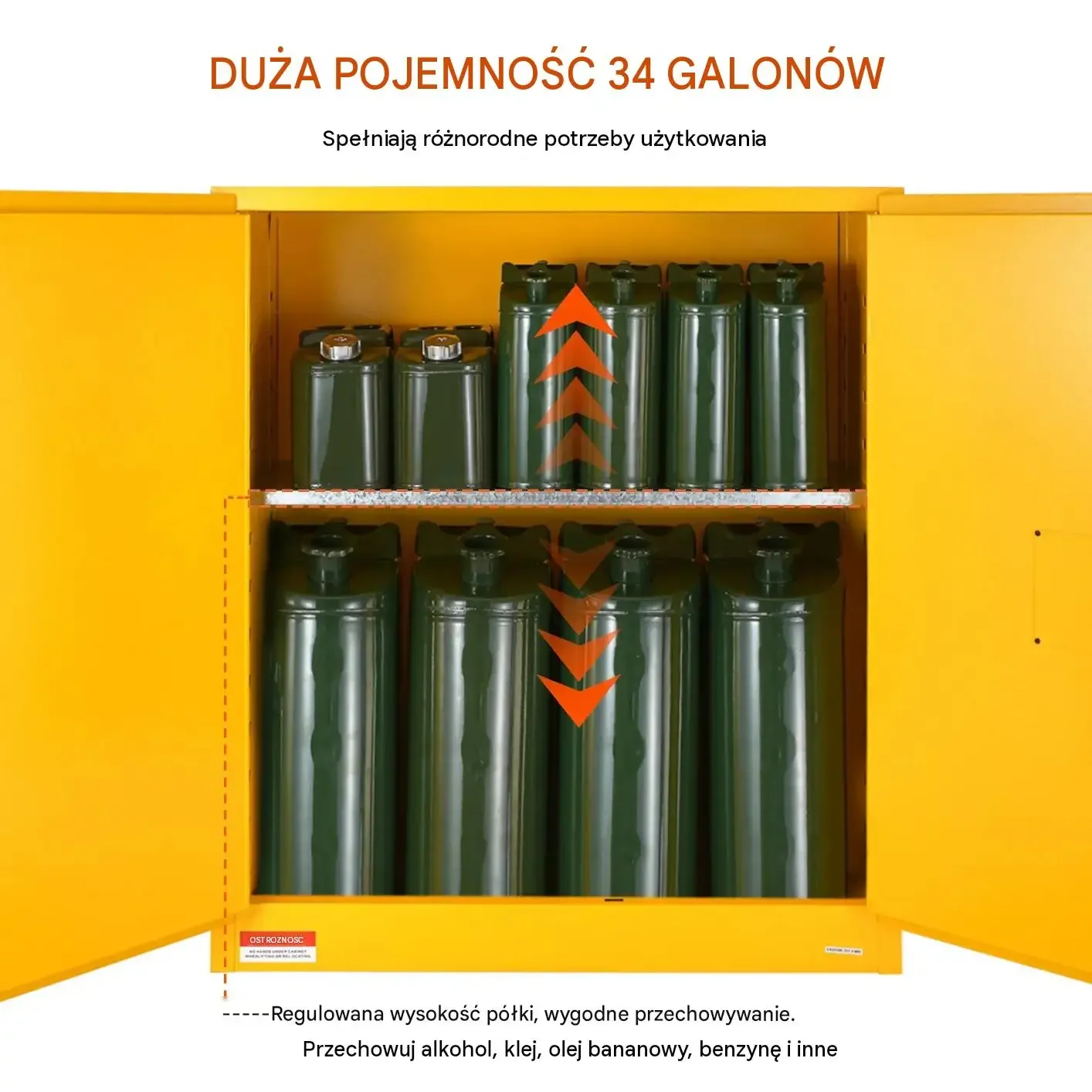 Szafka bezpieczeństwa łatwopalna 30 galonów żółta mocna stal walcowana Q235 - obrazek 2