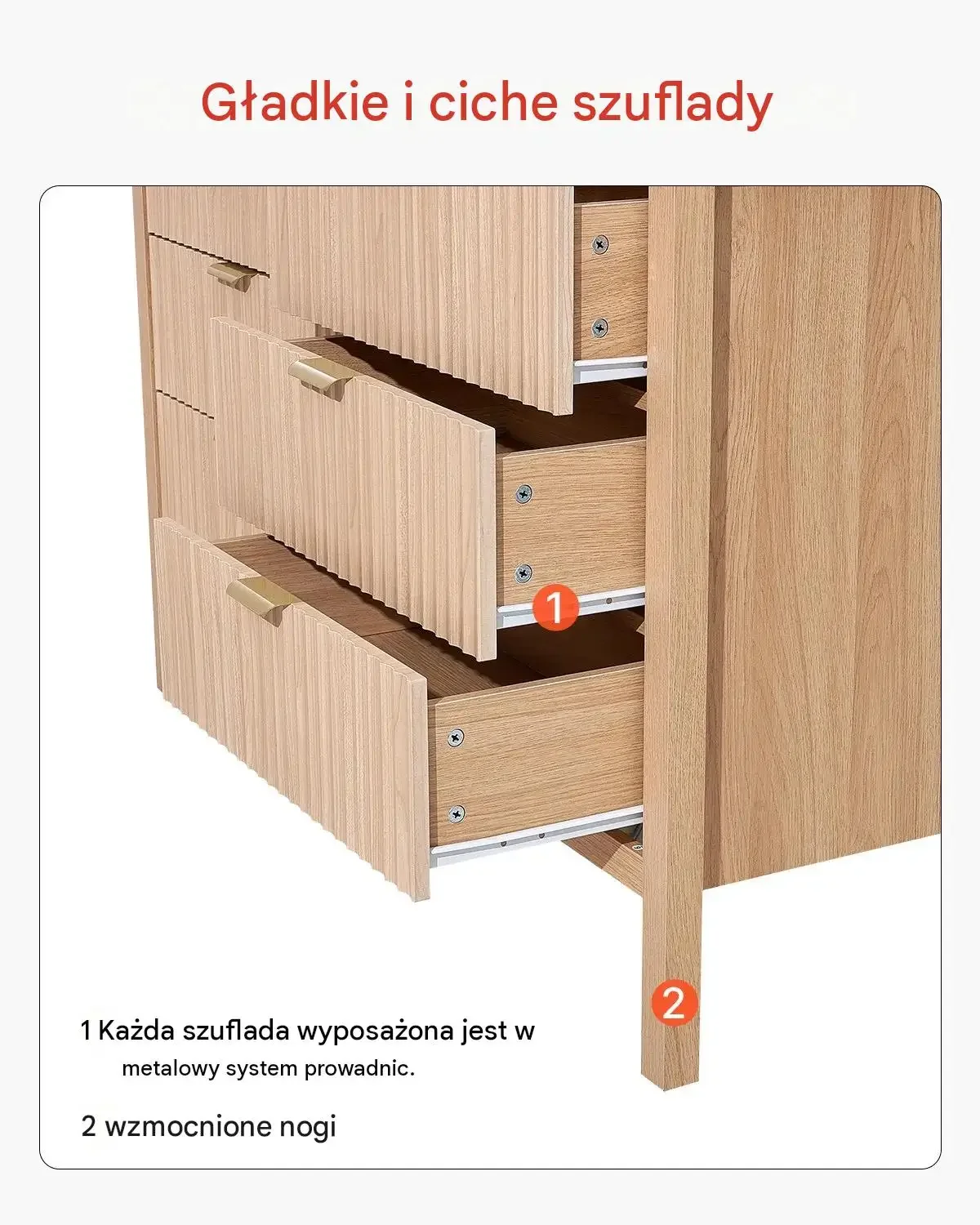 Komoda drewniana szafka szuflady ryflowana salon sypialnia 120 cm premium - obrazek 5