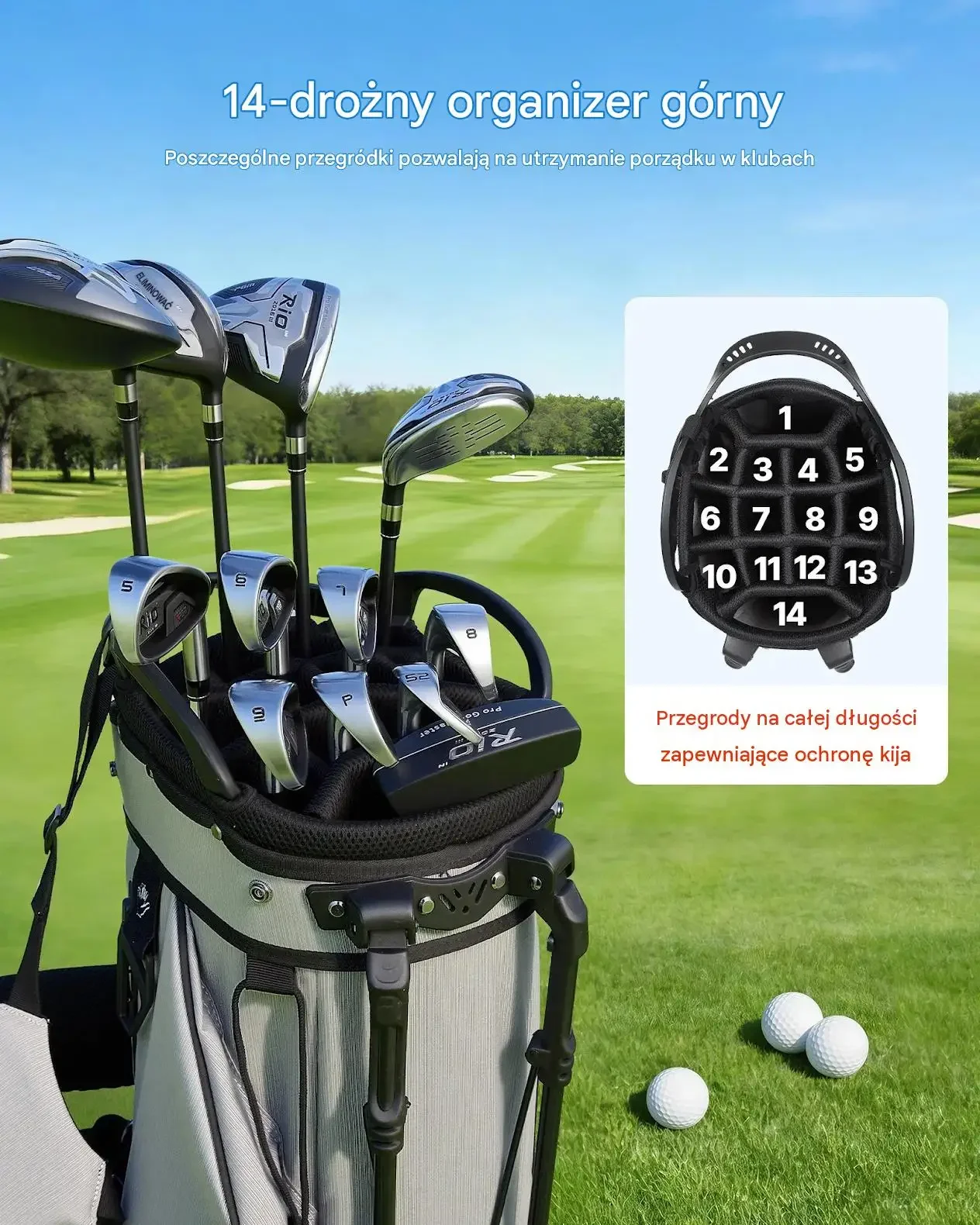 Torba golfowa stojąca organizer kijów 14 komór lekka premium stand bag - obrazek 2