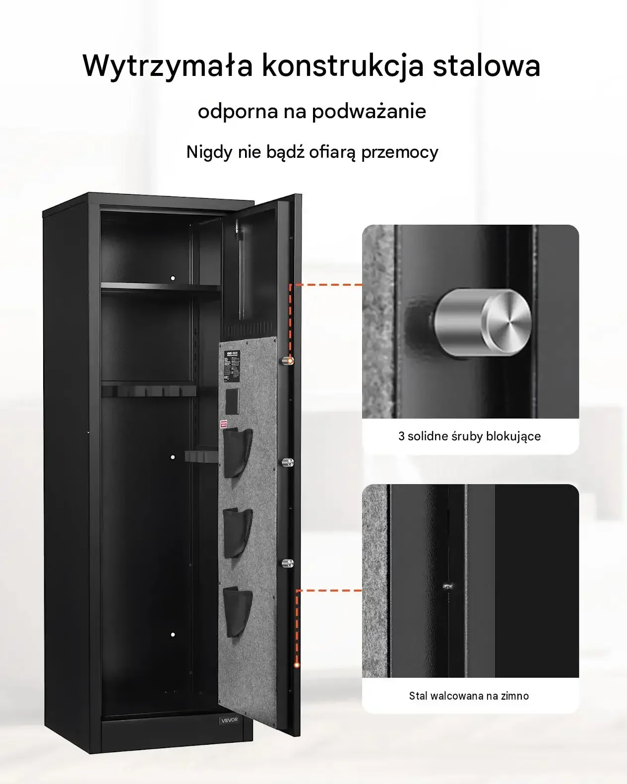 Szafka zabezpieczająca broń czarna premium 3 przegrody zamek biometryczny - obrazek 3
