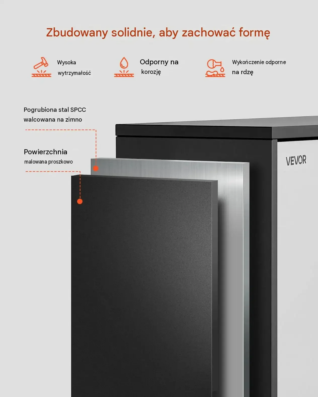 Szafka warsztatowa narzędziowa ścienna czarna mocna SPCC 770 x 305 x 500 mm - obrazek 4