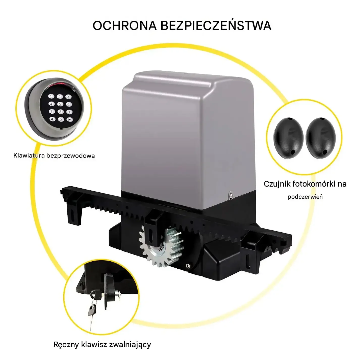 Napęd bramy przesuwnej 1800 kg 750 W premium 12 m piloty 30 m aplikacja ABS - obrazek 2