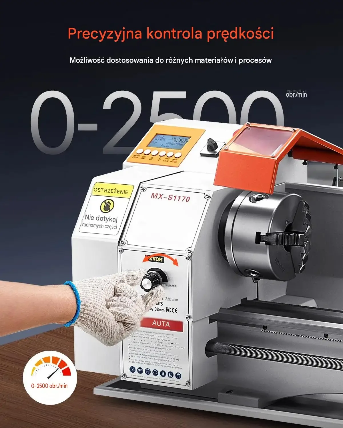 Tokarka metalowa stołowa 1250 W posuw automatyczny gwintowanie czarna mocna - obrazek 5