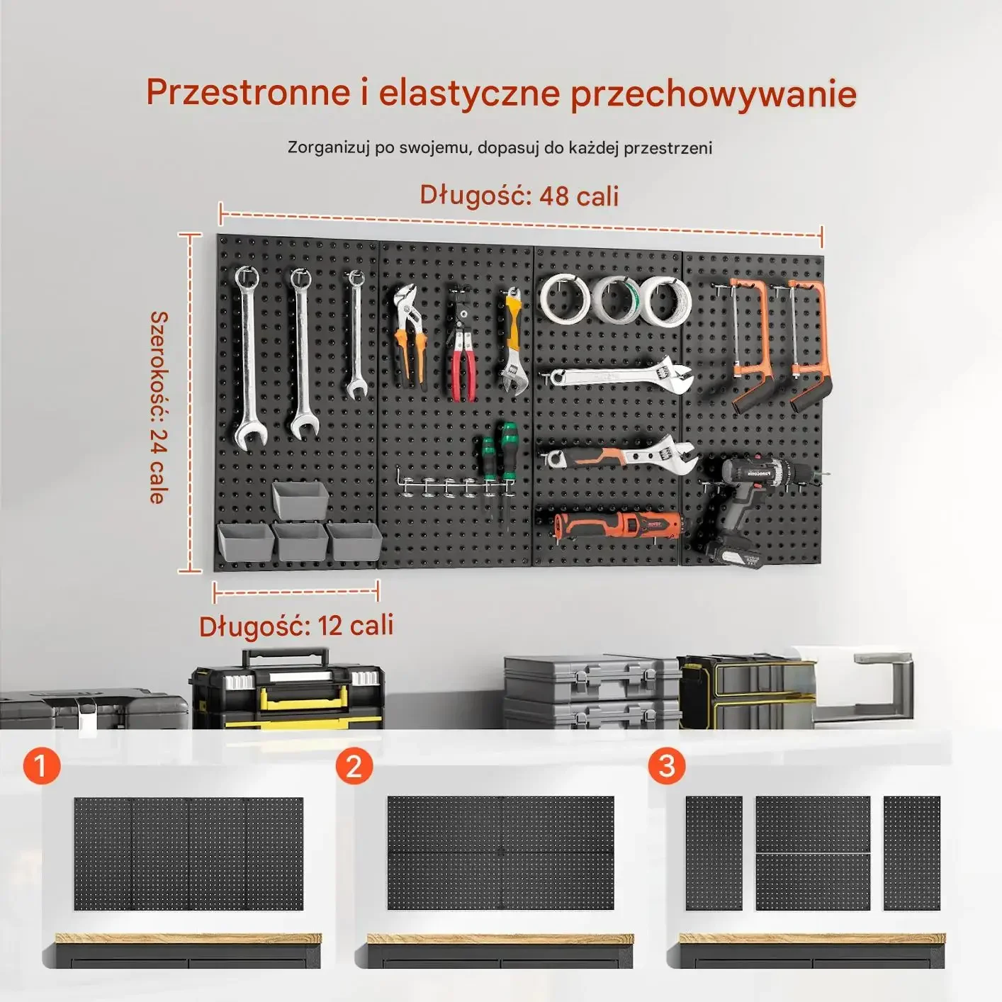 Organizer ścienny tablica perforowana 61 x 30 cm 4 sztuki czarna mocna stal - obrazek 4
