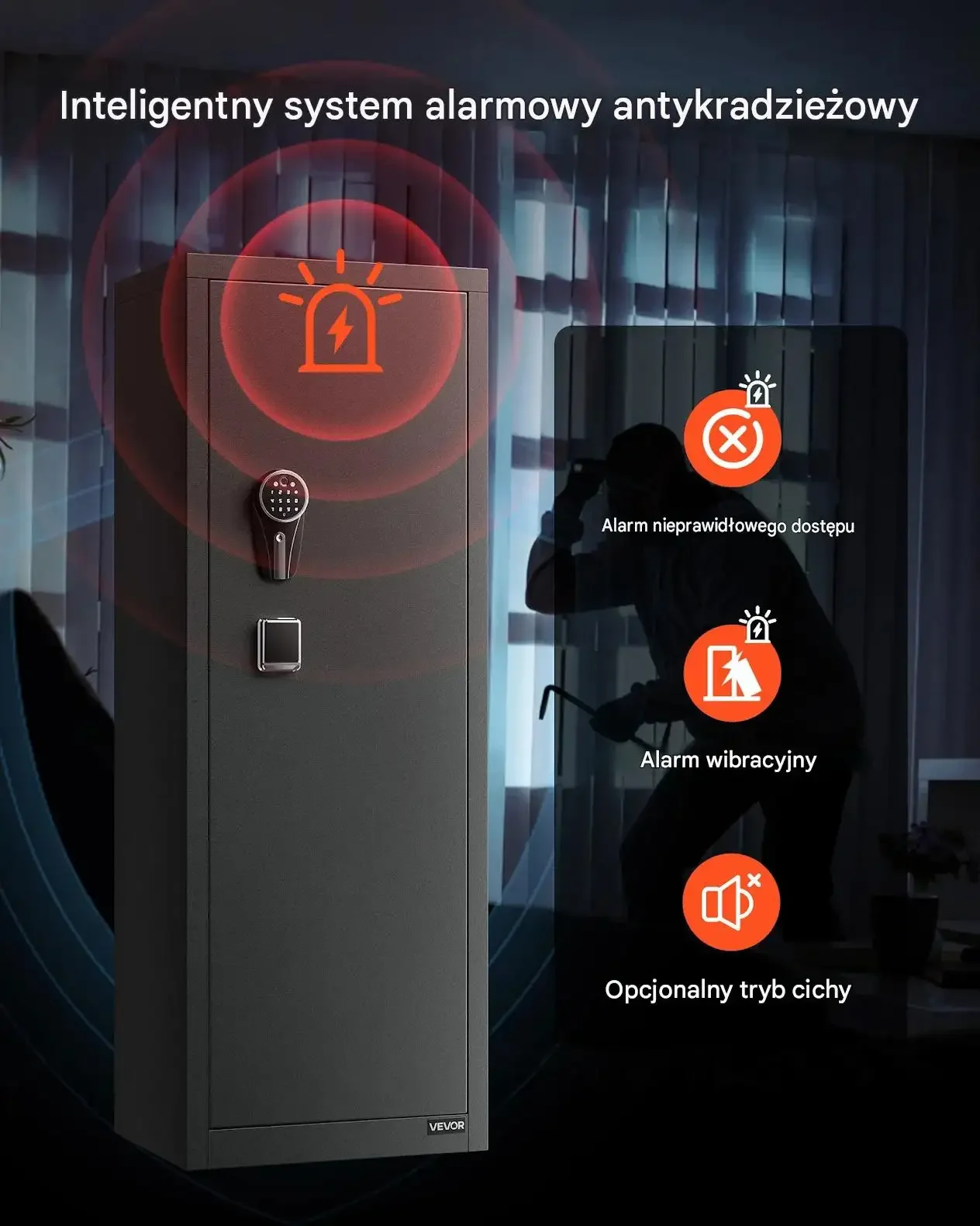 Szafka zabezpieczająca broń czarna premium 3 przegrody zamek biometryczny - obrazek 6