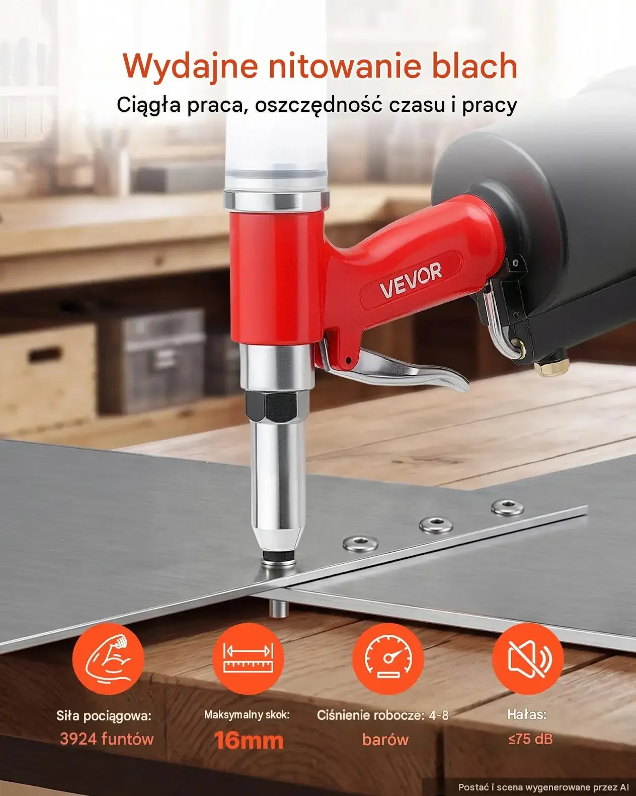 Nitownica pneumatyczna mocna zestaw 2,4 3,2 4,0 4,8 6,4 mm 1780 kg P56 360° - obrazek 3