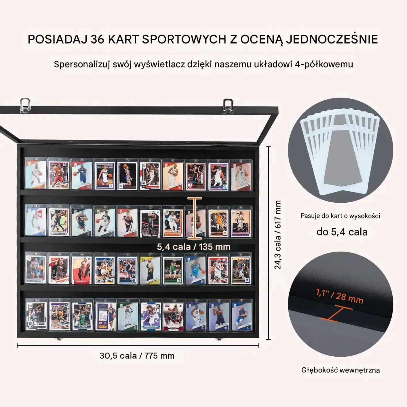 Gablota kart sportowych czarna premium 36 kart szkło PC UV 98% zamykana mat - obrazek 2