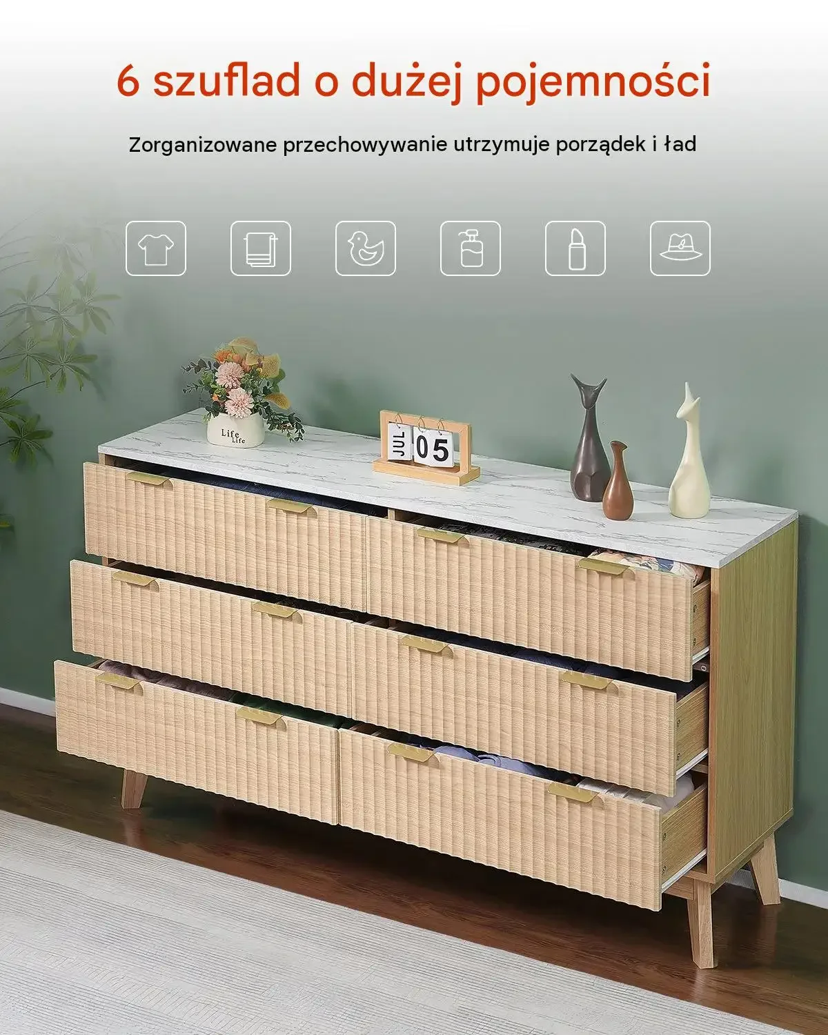 Komoda drewniana szafka szuflady ryflowana salon sypialnia 140 cm premium - obrazek 3