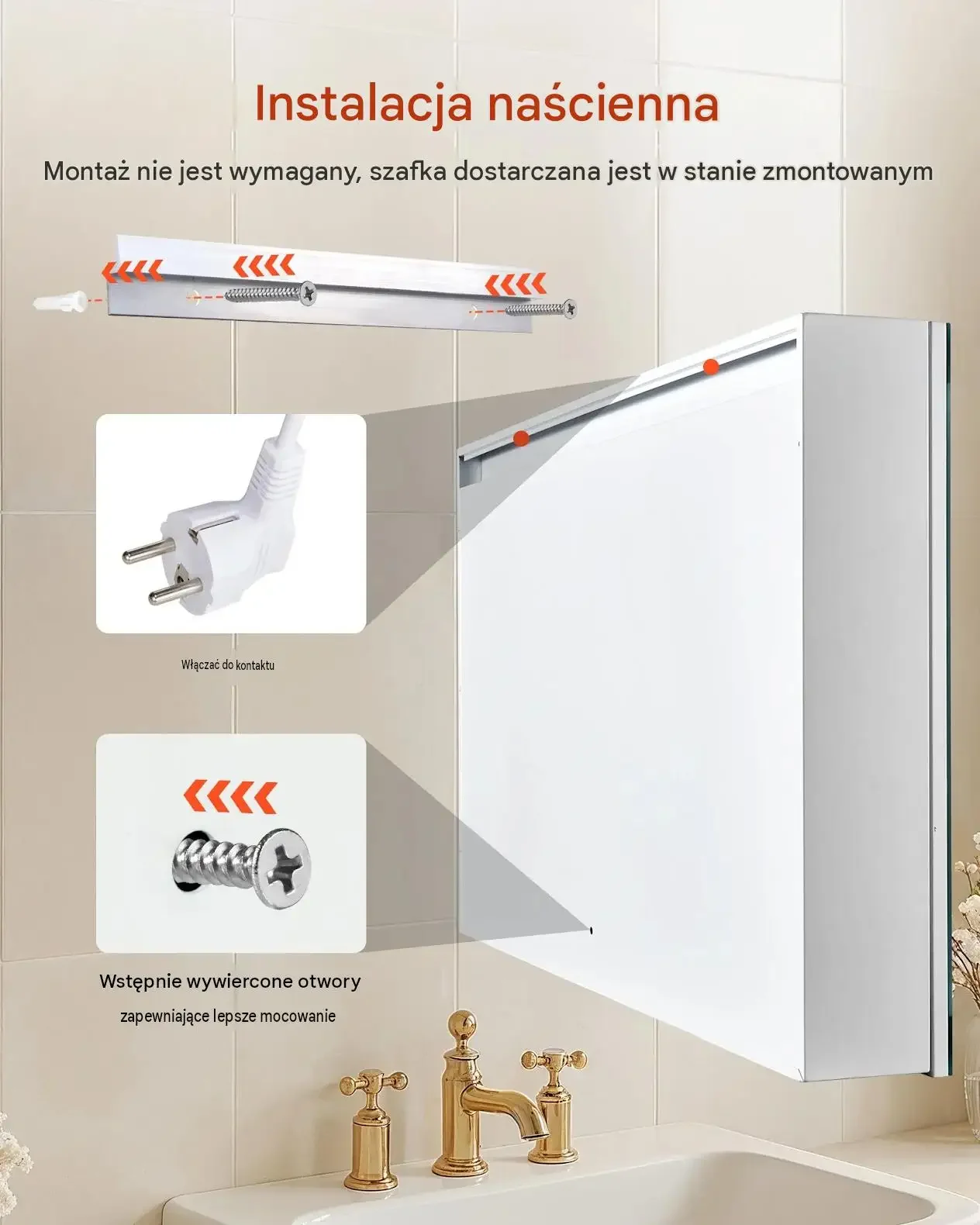 Szafka łazienkowa lustro LED 60 x 80 cm mocna 3 kolory półki pamięć 4 mm HD - obrazek 4