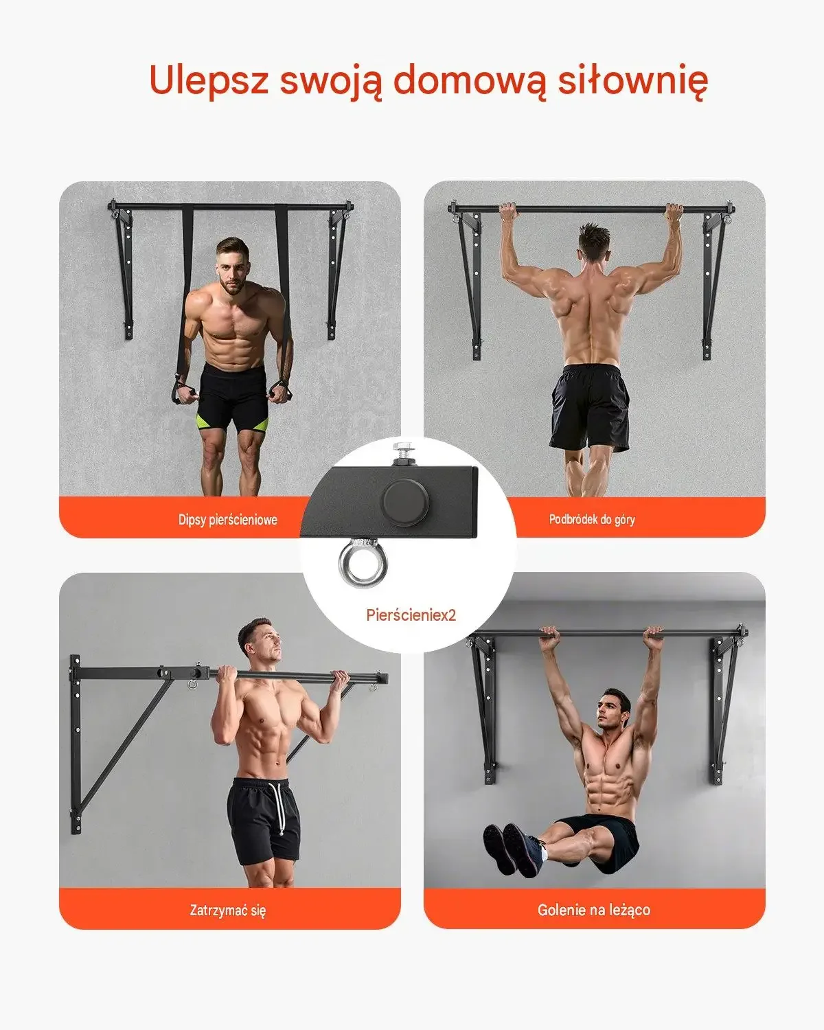 Stabilny drążek podciągania ścienny siłownia 1276 mm 200 kg mocny uchwyt - obrazek 6
