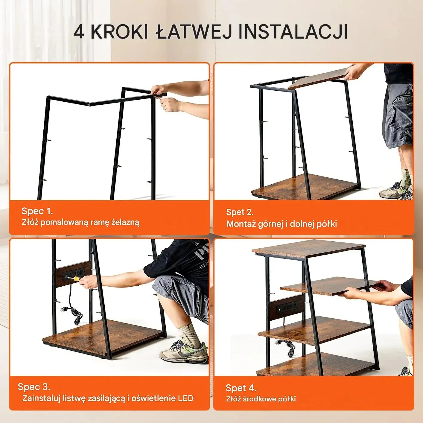 Stojak multimedialny audio wideo 4 poziomy czarny mocna rama oświetlenie 50 - obrazek 5