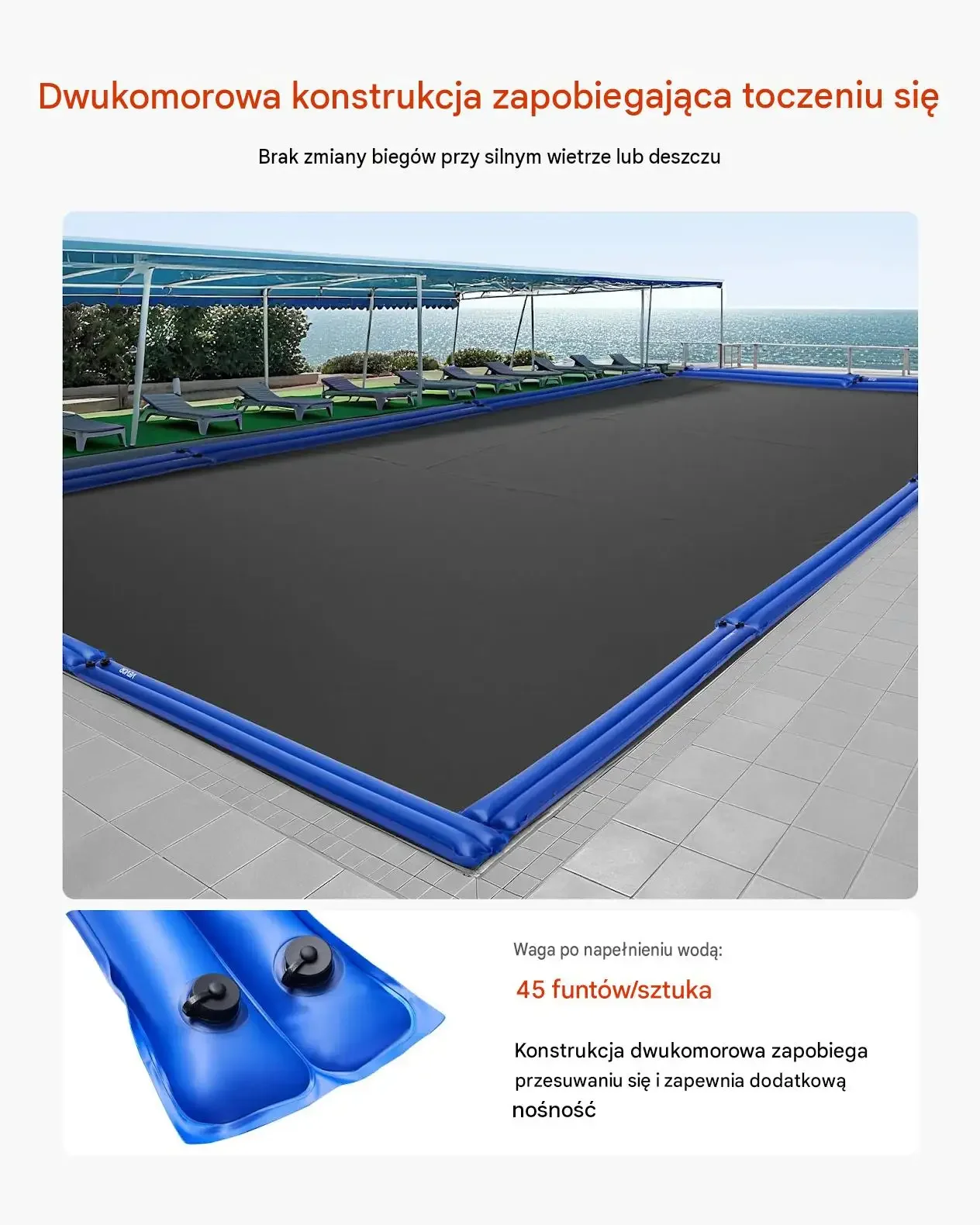 Szczelne worki wodne obciążniki basenowe zima 2380 mm zestaw 12 szt PVC - obrazek 3