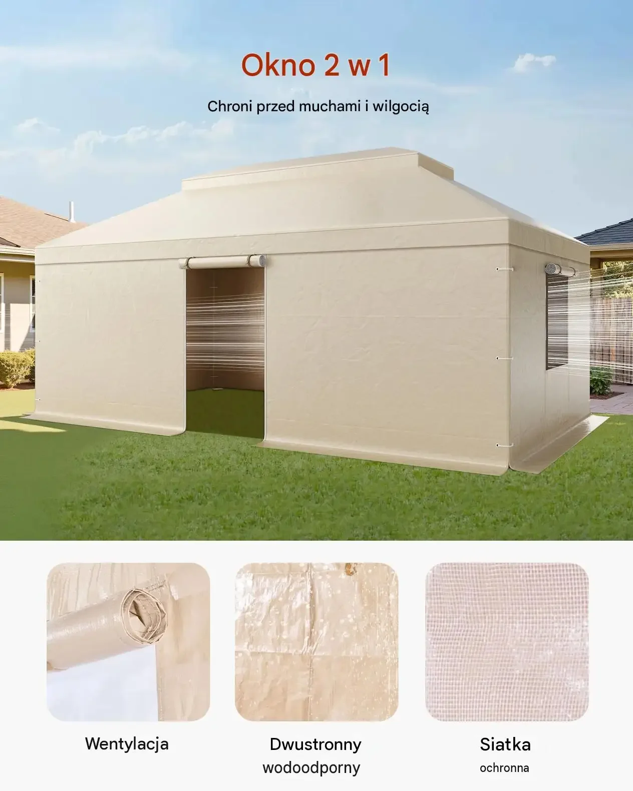 Wodoodporny pokrowiec altana ogrodowa pawilon okna 3.68 x 6.11 m PE mocny - obrazek 5