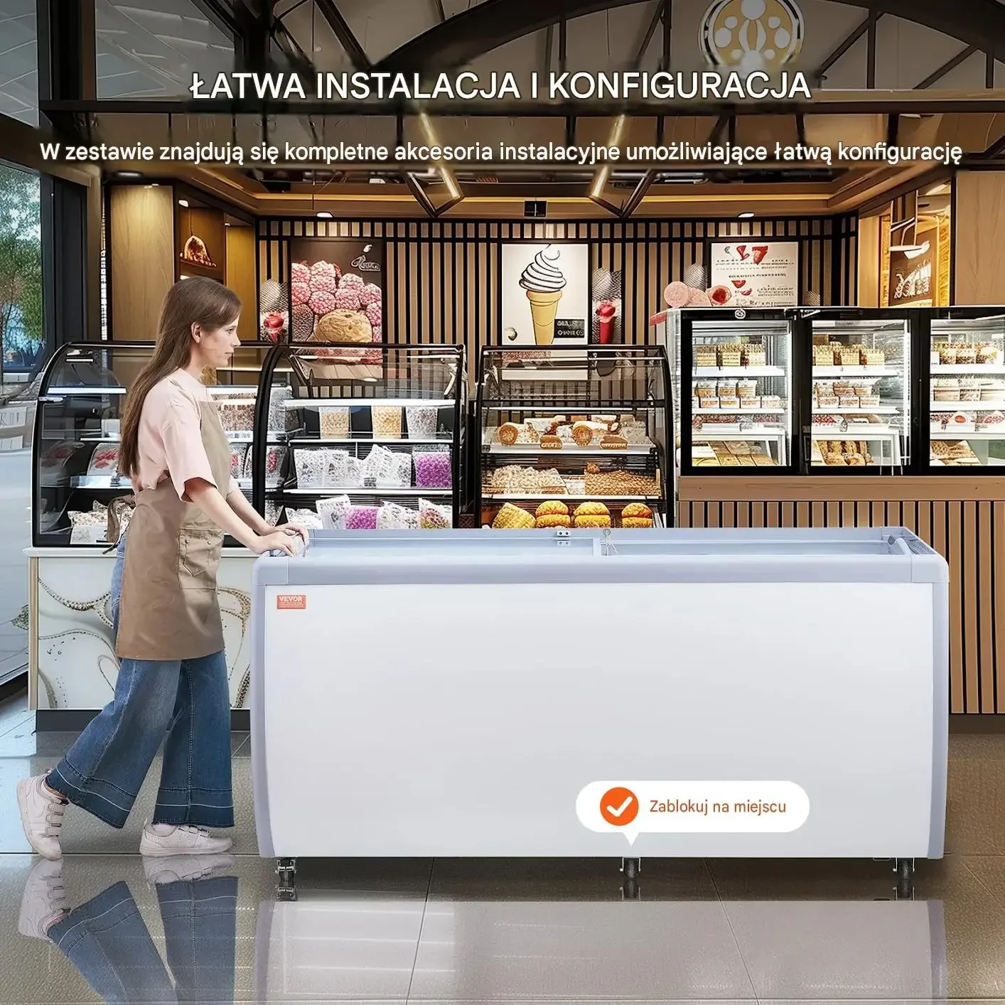 Witryna lodów zamrażarka skrzyniowa 567 L biała premium 12 wanien LED szkło - obrazek 2