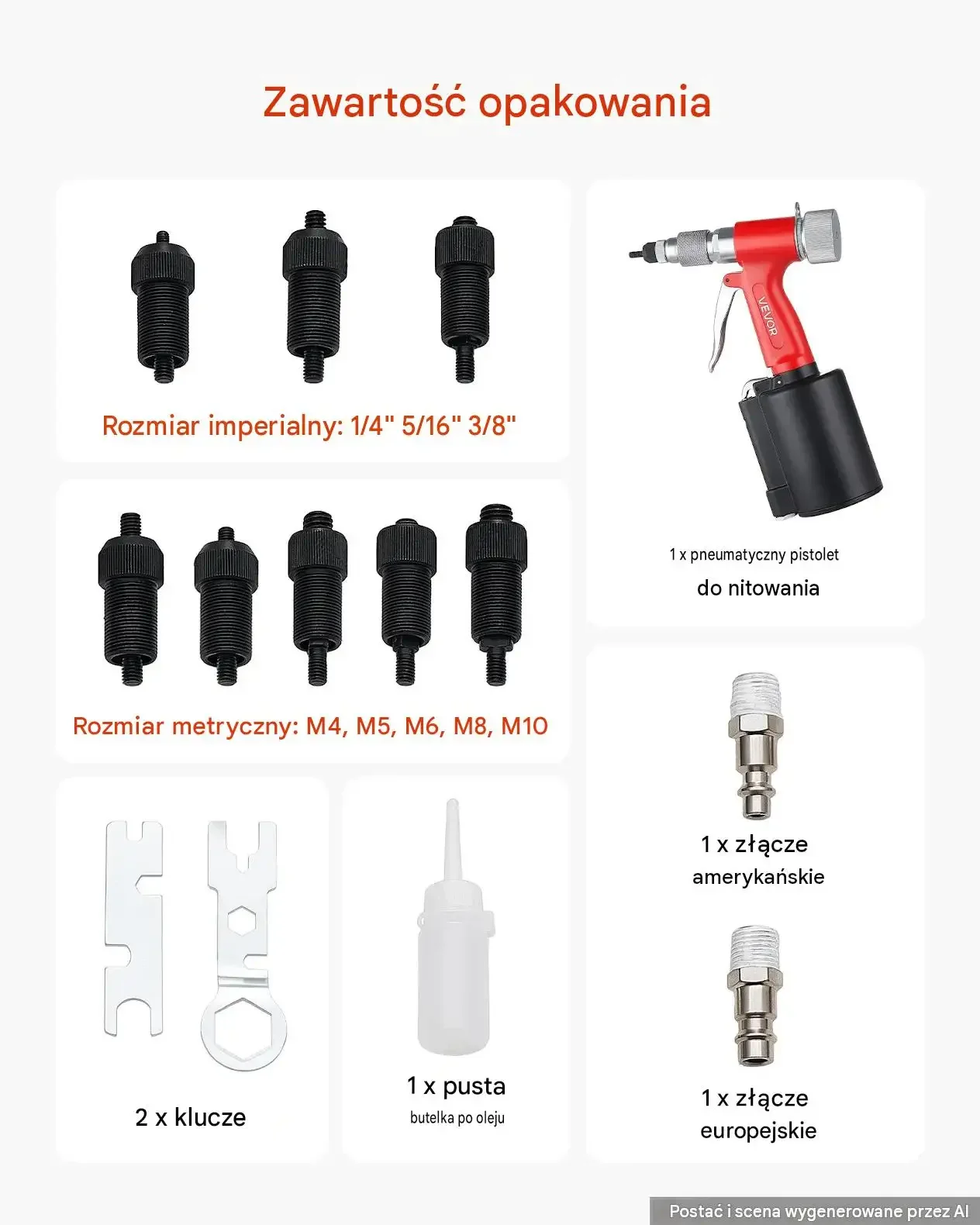Nitownica pneumatyczna mocna 1215 kg 8 głowic M4 M5 M6 M8 M10 SAE 9 mm stal - obrazek 6