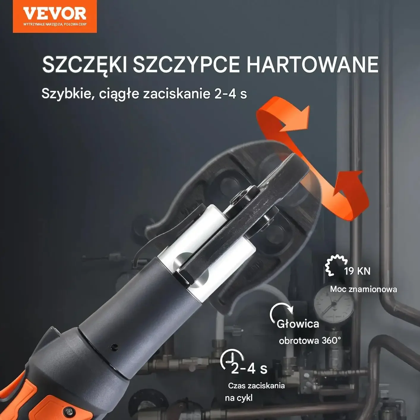 Zaciskarka hydrauliczna akumulatorowa premium 18 V V15 V22 V28 19 kN OLED - obrazek 4