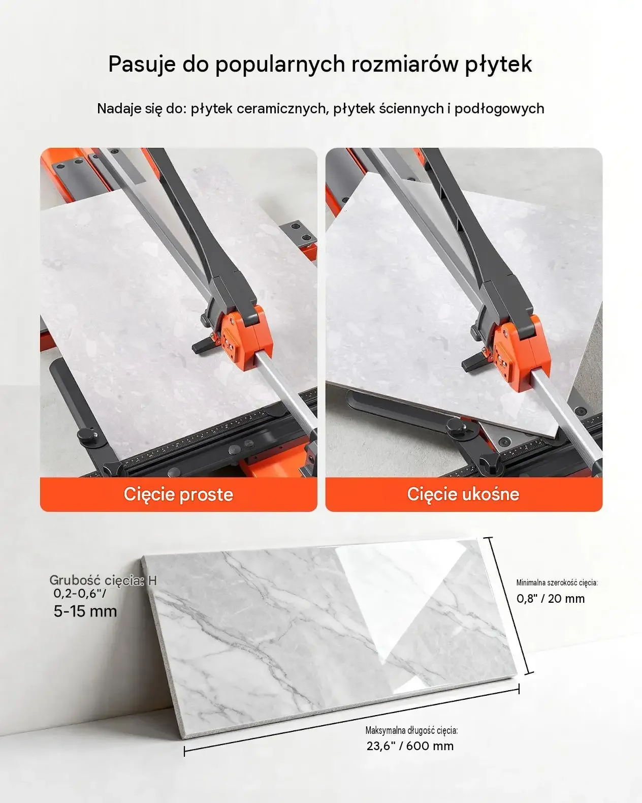 Przecinarka do glazury ręczna maszynka płytki kafelki gres 600 mm 60 cm - obrazek 4