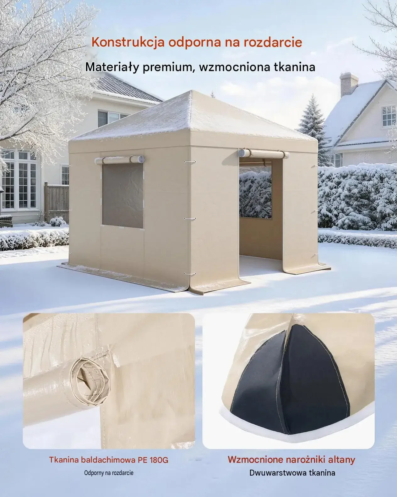 Wodoodporny pokrowiec altana ogrodowa pawilon okna 3.08 x 4.39 m PE mocny - obrazek 3
