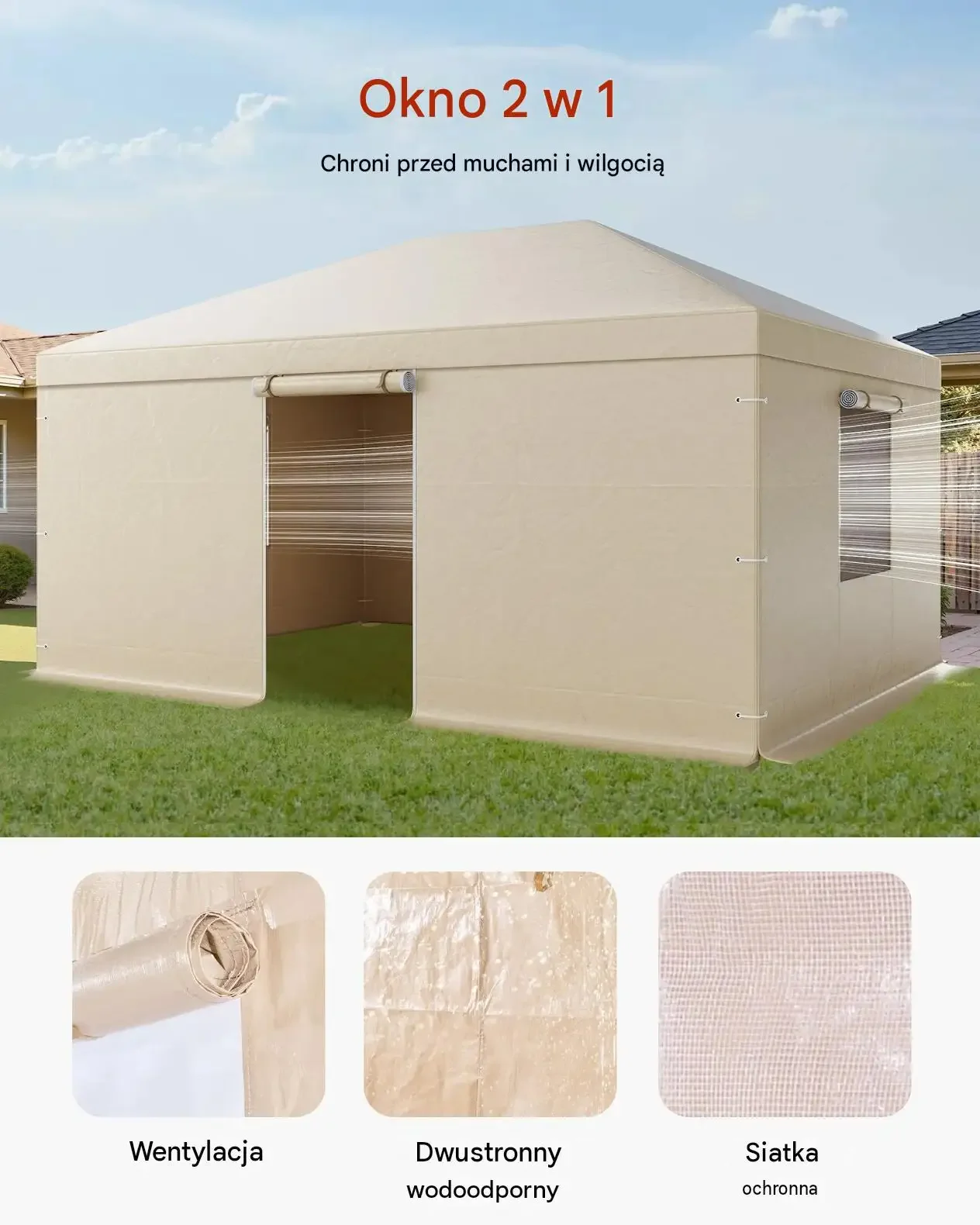 Wodoodporny pokrowiec altana ogrodowa pawilon okna 3.7 x 4.9 m PE mocny - obrazek 5