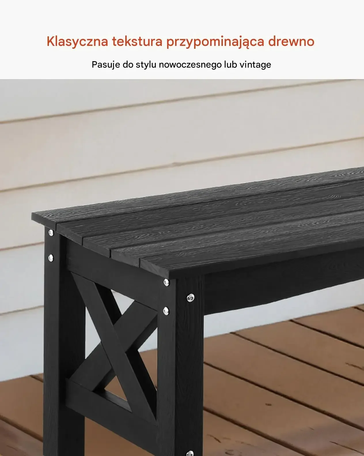 Ławka ogrodowa plastikowa czarna 113 cm mocna 272 kg regulowane stopki 2 os - obrazek 6