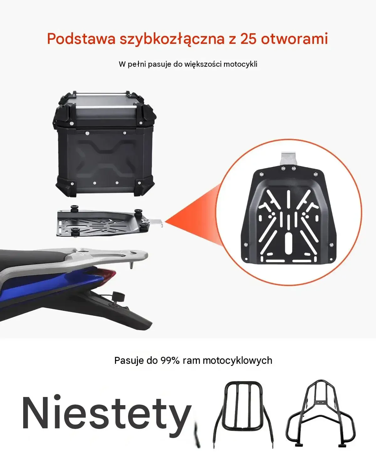 Wodoodporny kufer motocyklowy centralny aluminium oparcie 55 L czarny - obrazek 5
