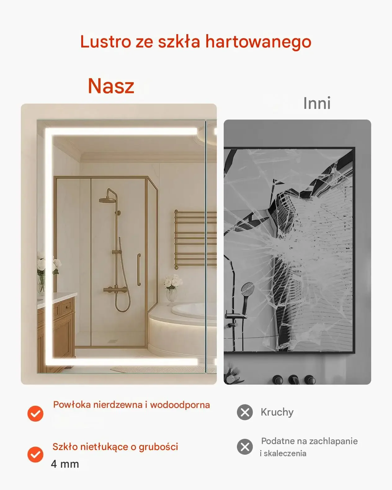 Szafka łazienkowa lustro LED 60 x 80 cm mocna 3 kolory półki pamięć 4 mm HD - obrazek 3