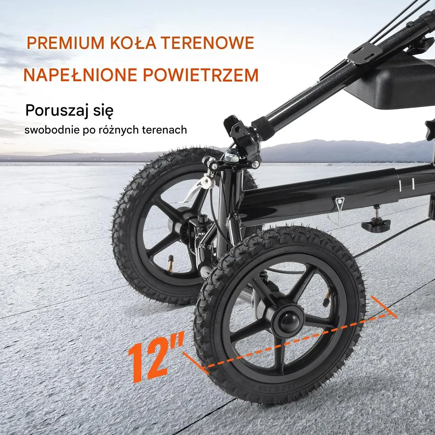 Skuter rehabilitacyjny kolanowy czarny 160kg 12 cal pneumatyczny mocna stal - obrazek 3