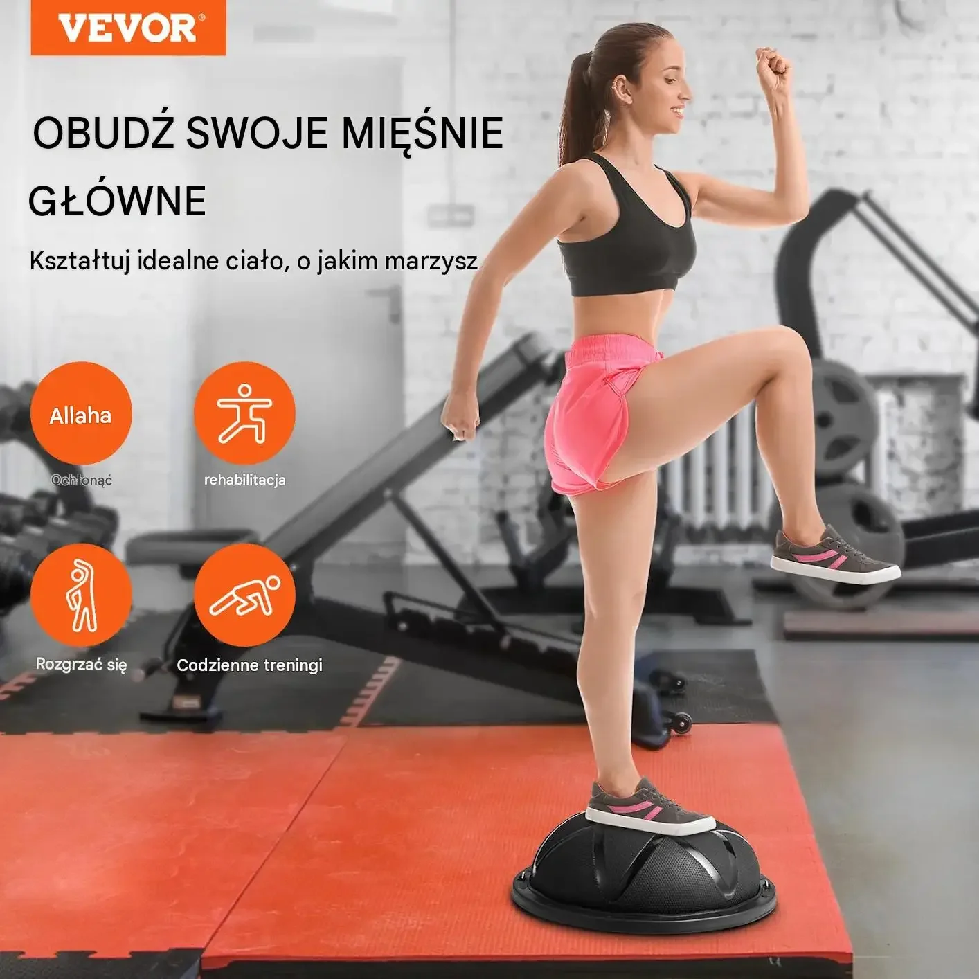Antypoślizgowa piłka balansowa bosu 58 cm 300 kg linki czarna mocna zestaw - obrazek 2
