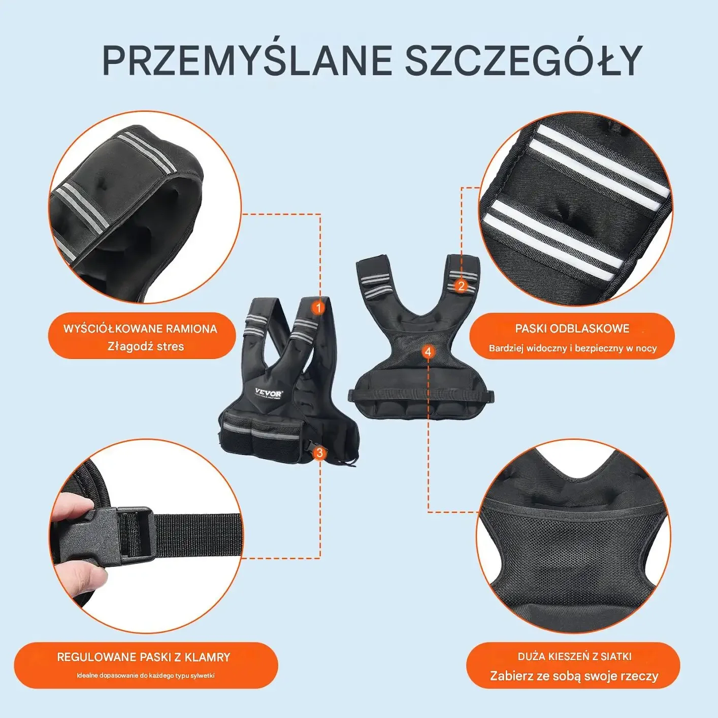 Kamizelka obciążeniowa zestaw trening biegowa 9 kg premium czarna odblask - obrazek 5