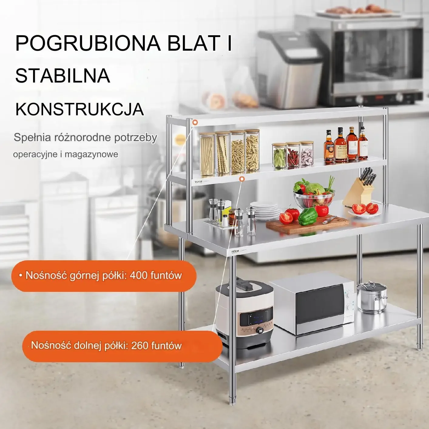 Stół roboczy dwupoziomowy 1524x305mm regulowane półki ze stali nierdzewnej - obrazek 2