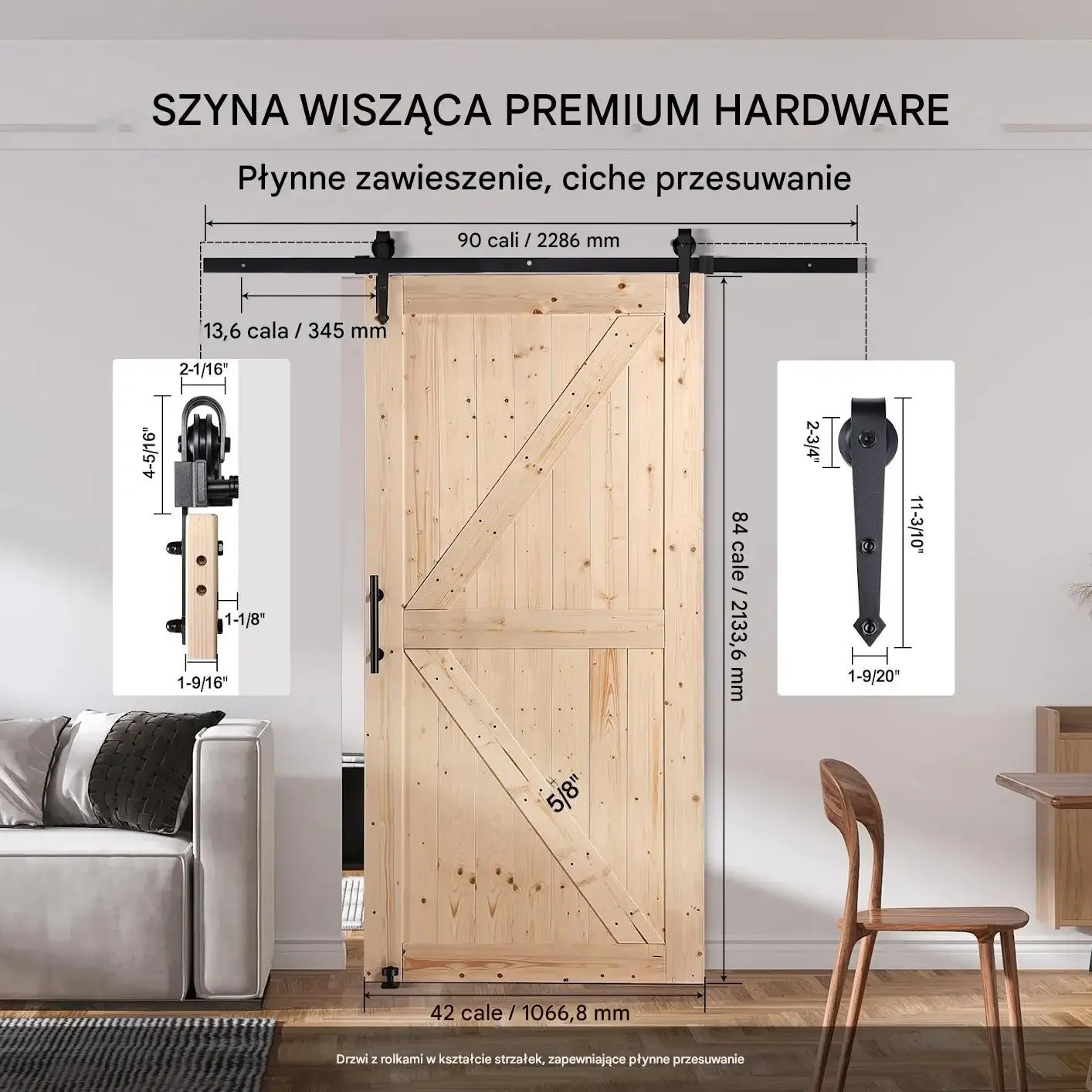 System drzwi przesuwnych 106,7x213,3 cm stalowe okucia loft - obrazek 3