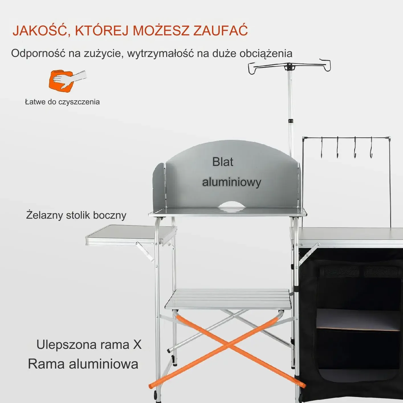 Stół kempingowy 146cm z szafką i osłoną wiatrową składany lekki 9.5kg - obrazek 3